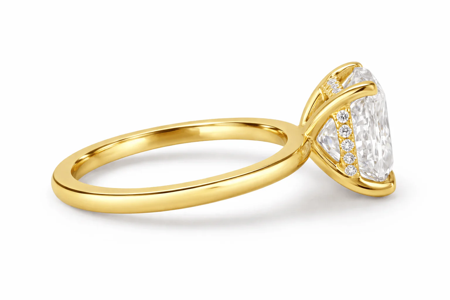 1.15 Carats Elongated Cushion Cut Hidden Halo Natural Diamond Engagement Ring Yellow Gold - Image 2