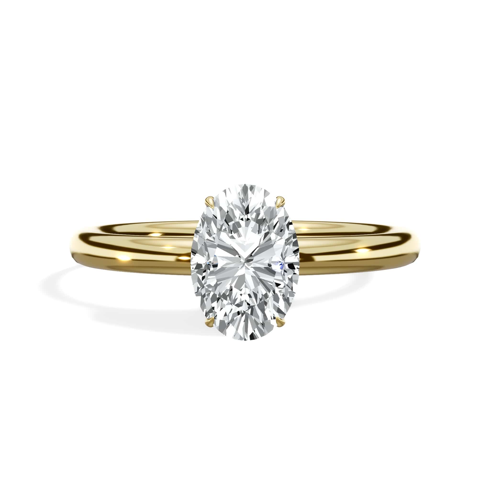 1.18 Carats Lab Grown Oval Cut Solitaire Hidden Halo Diamond Engagement Ring Yellow Gold