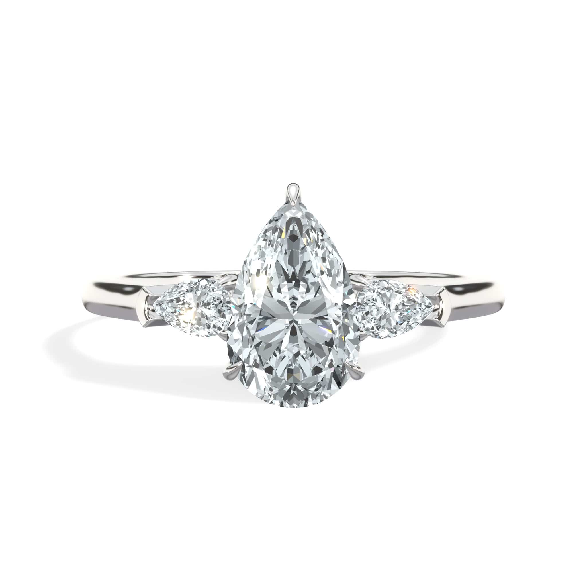 1.22 Carats Lab Grown Pear Shape with Pear Shape Side Stones Diamond Engagement Ring