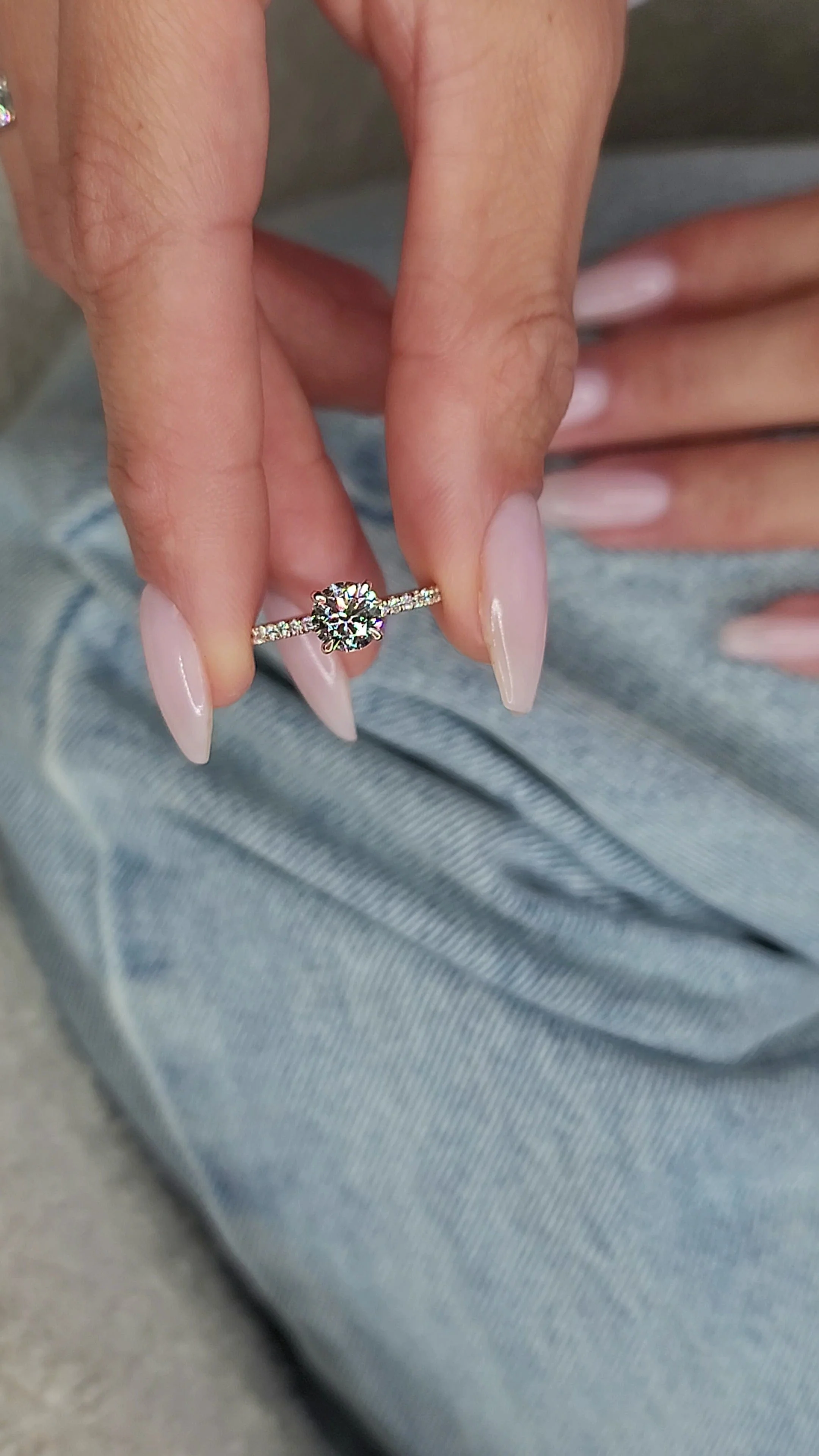 1.45 Carats Lab Grown Round Brilliant Cut Micropave Side Stones Hidden Halo Diamond Engagement Ring - Image 3