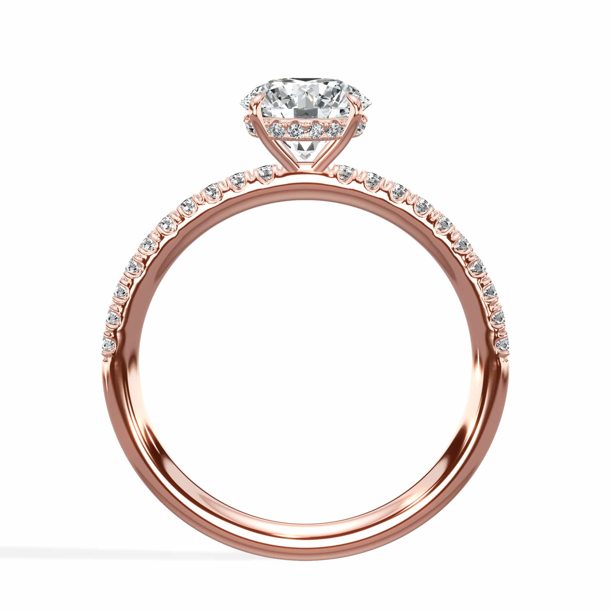 1.45 Carats Lab Grown Round Brilliant Cut Micropave Side Stones Hidden Halo Diamond Engagement Ring - Image 4