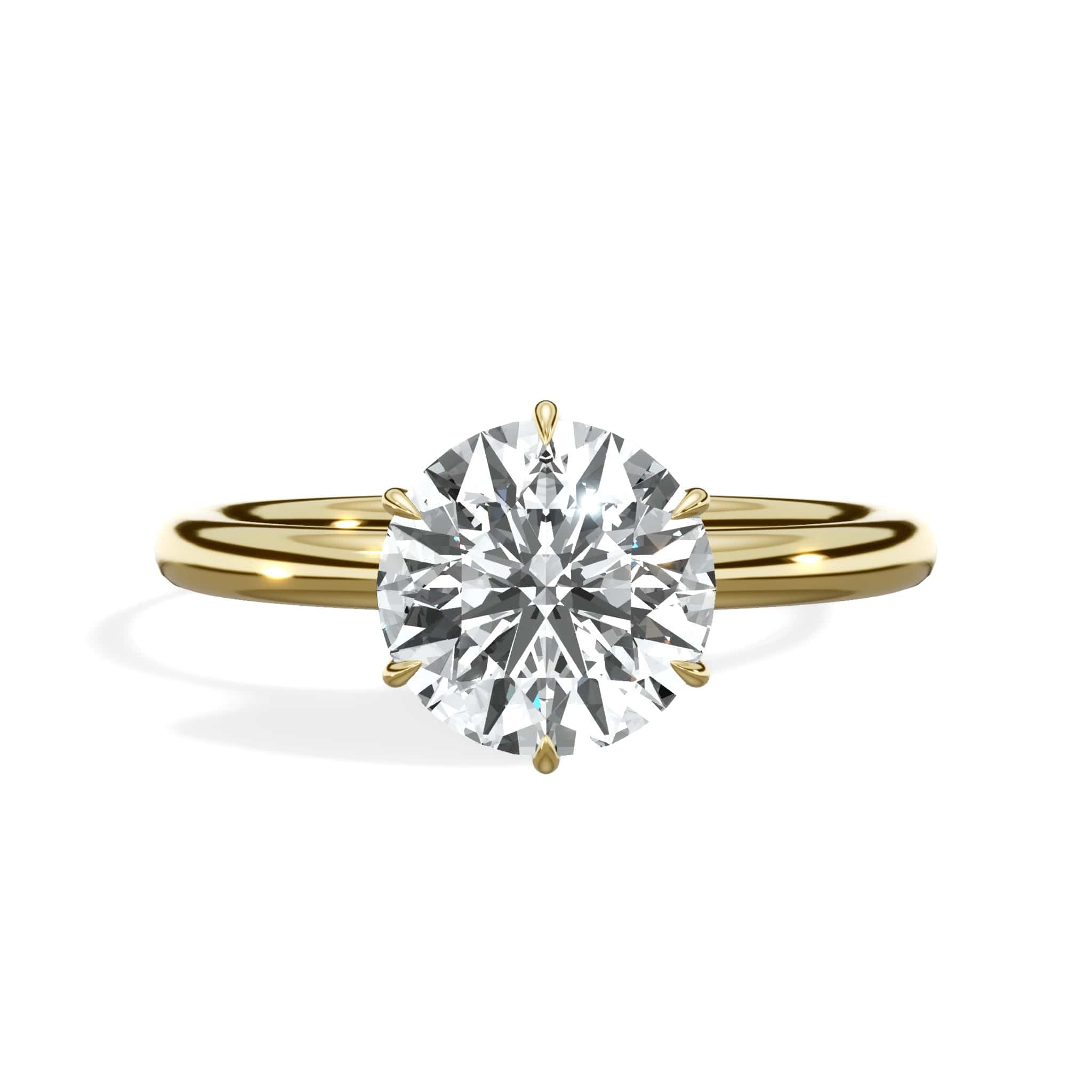 1.50 Carat Round Brilliant Cut Six Prongs Diamond Engagement Ring in Yellow Gold
