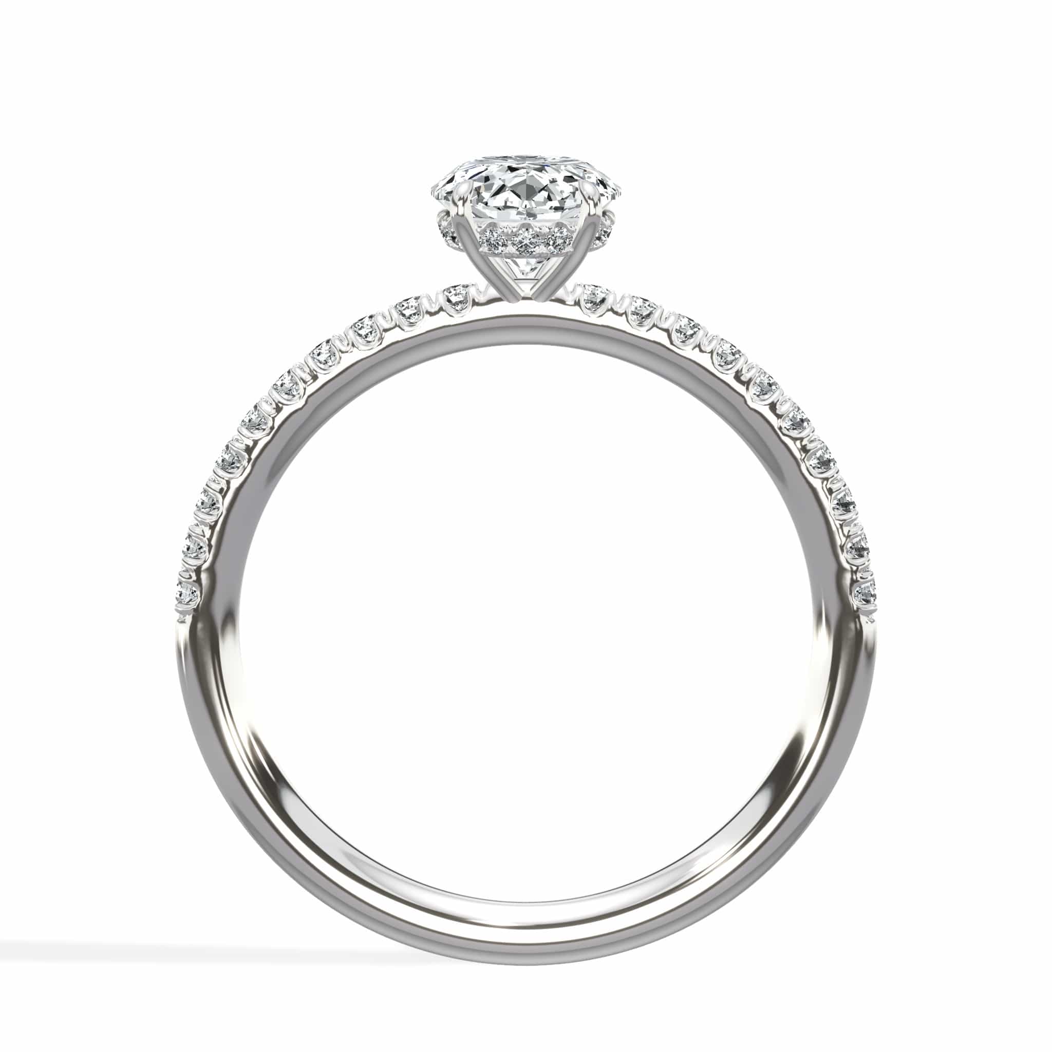 1.50 Carat Lab Grown Oval Cut Micropaved Side Stones Hidden Halo Diamond Engagement Ring - Image 3