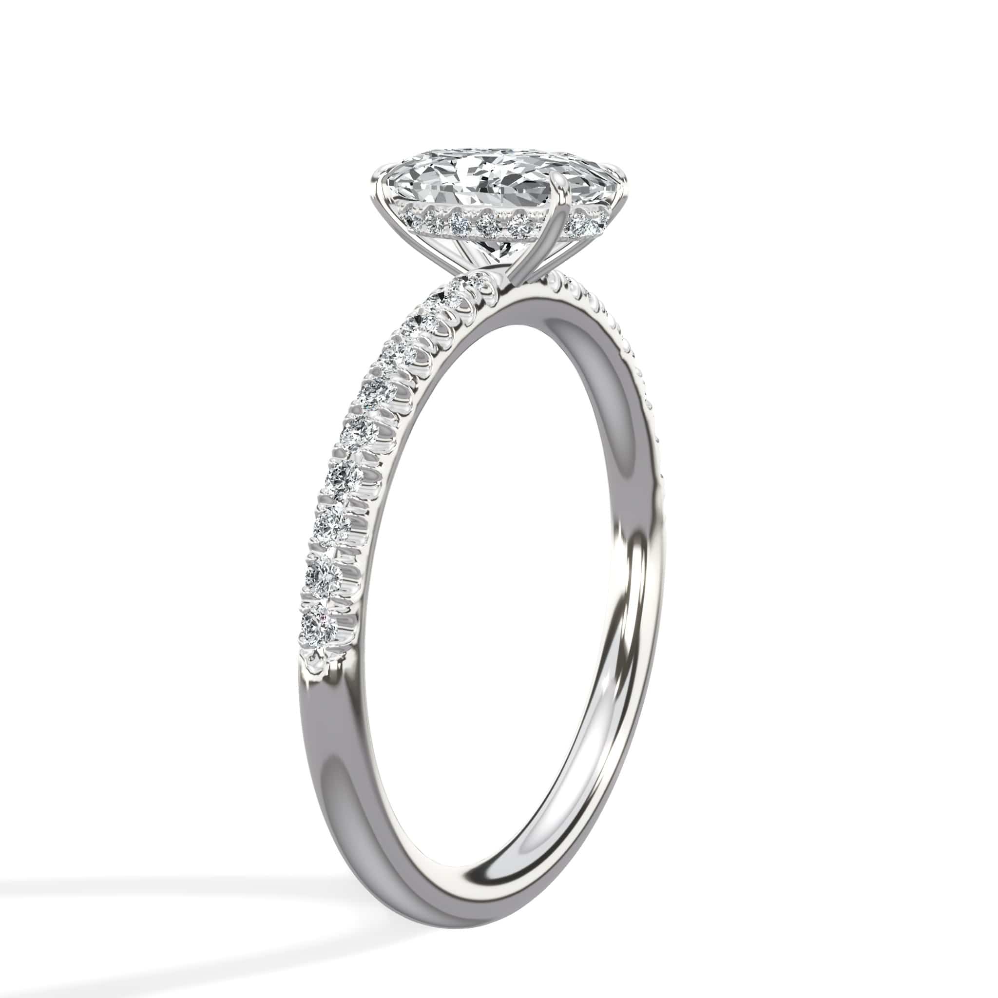 1.50 Carat Lab Grown Oval Cut Micropaved Side Stones Hidden Halo Diamond Engagement Ring - Image 4