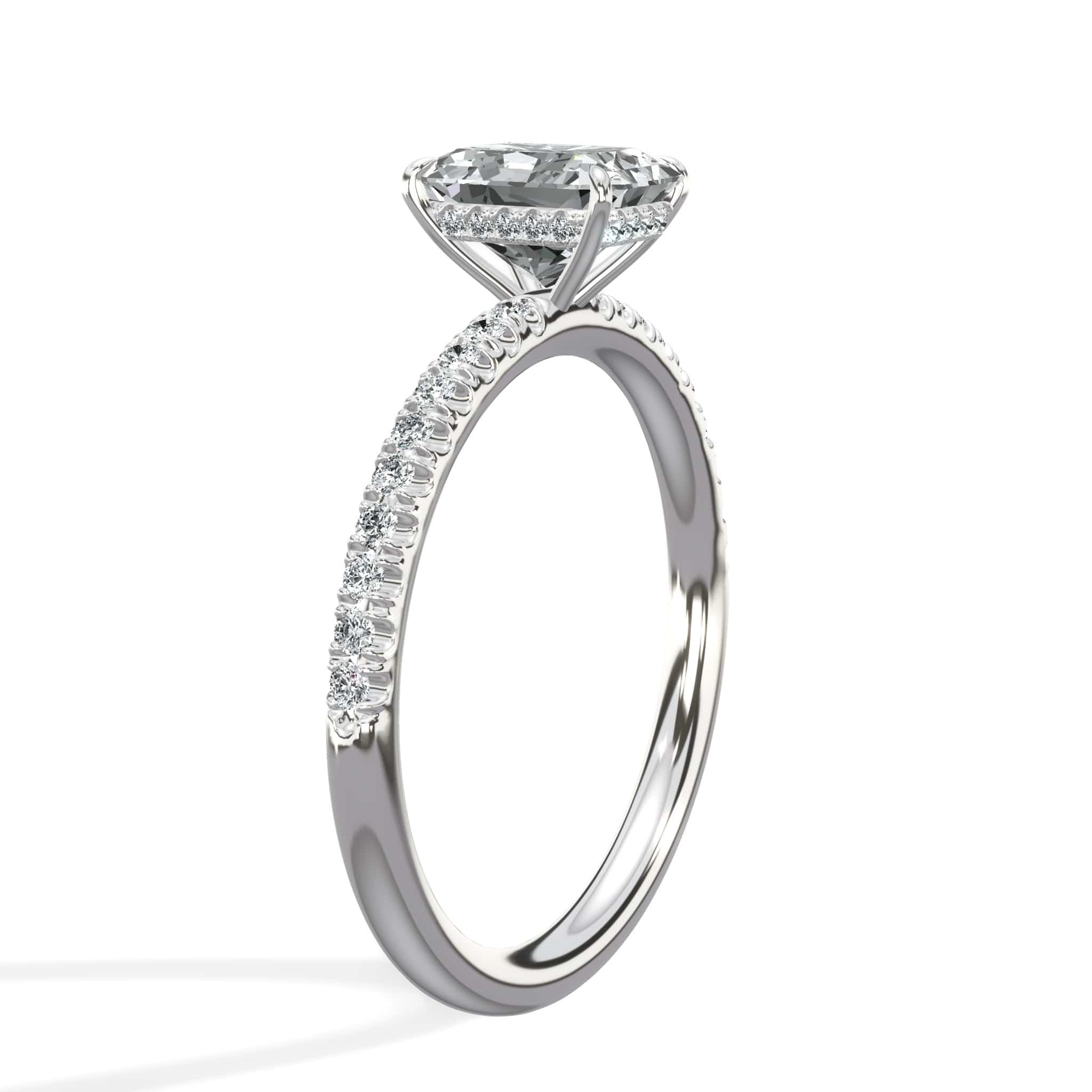 1.50 Carats Lab Grown Radiant Cut Micropaved Side Stones Hidden Halo Diamond Engagement Ring - Image 5