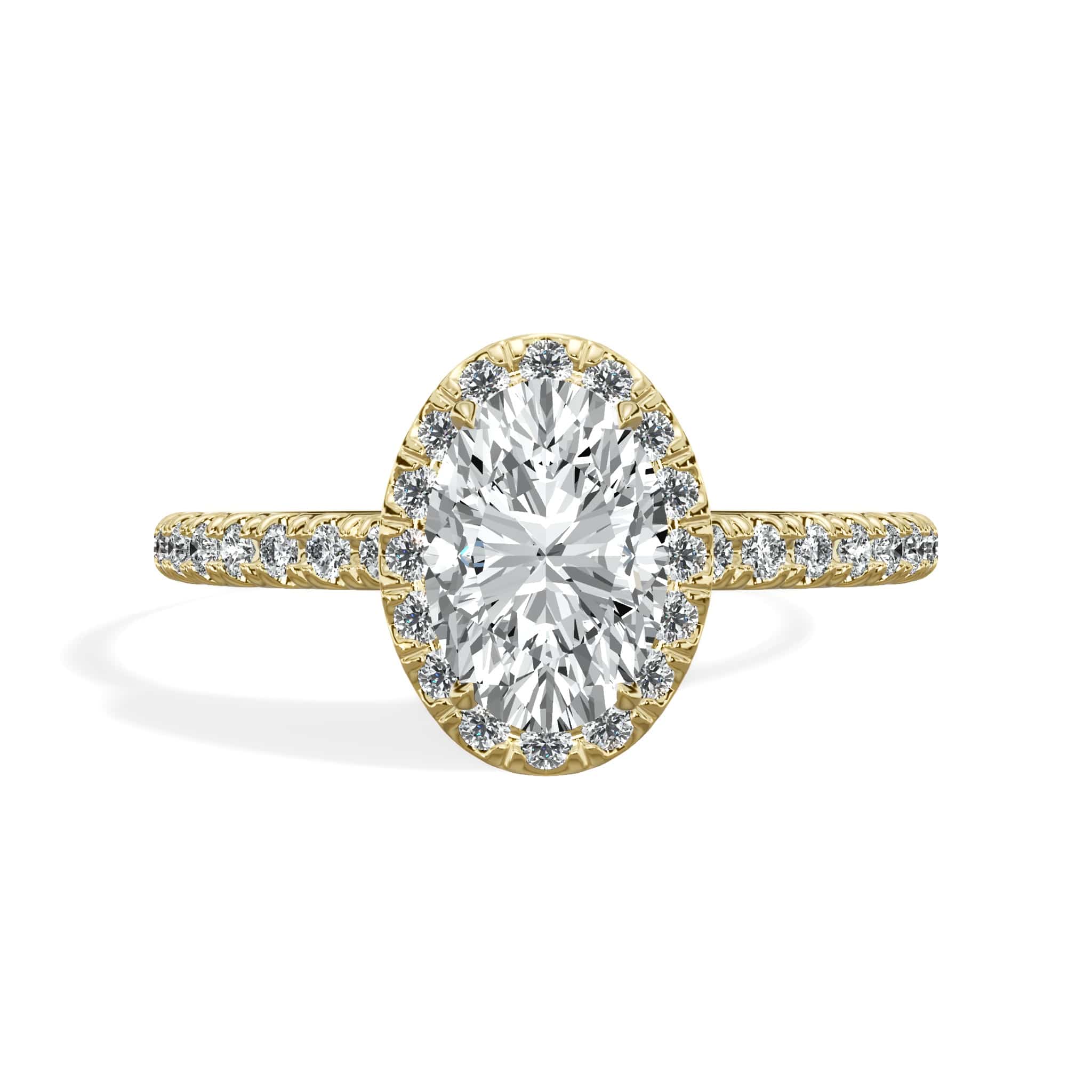 1.52 Carats Lab Grown Oval Cut Micropave Halo Side Stones Diamond Engagement Ring