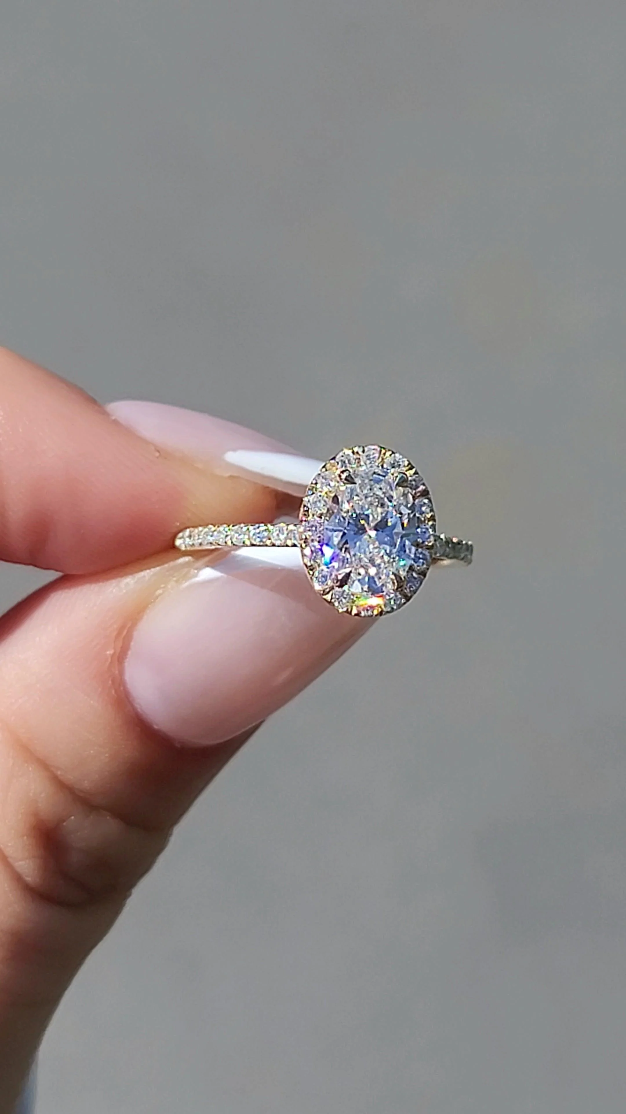 1.52 Carats Lab Grown Oval Cut Micropave Halo Side Stones Diamond Engagement Ring - Image 5