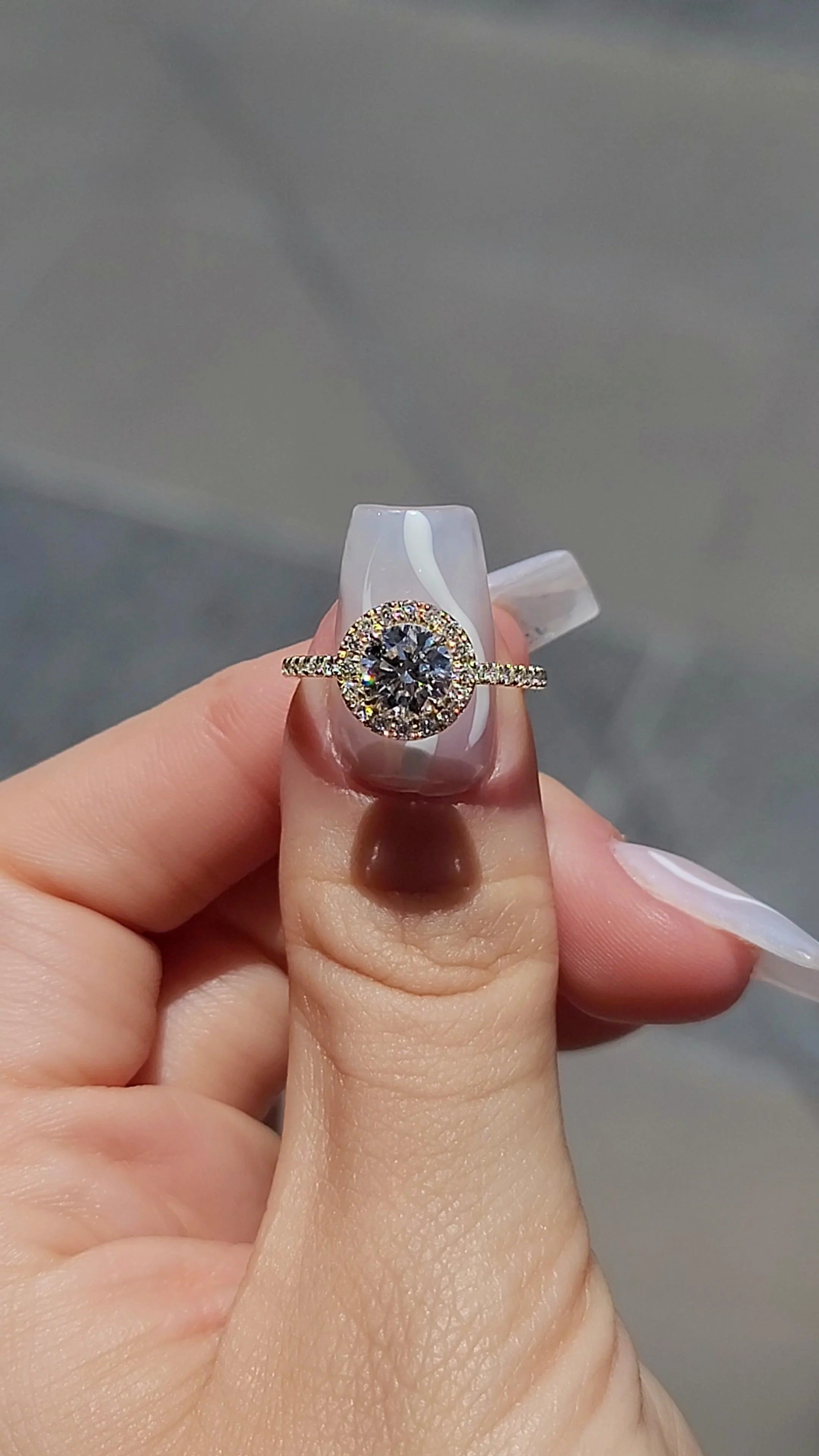 1.52 Carats Lab Grown Round Brilliant Cut Micropaved Halo Side Stones Diamond Engagement Ring - Image 3
