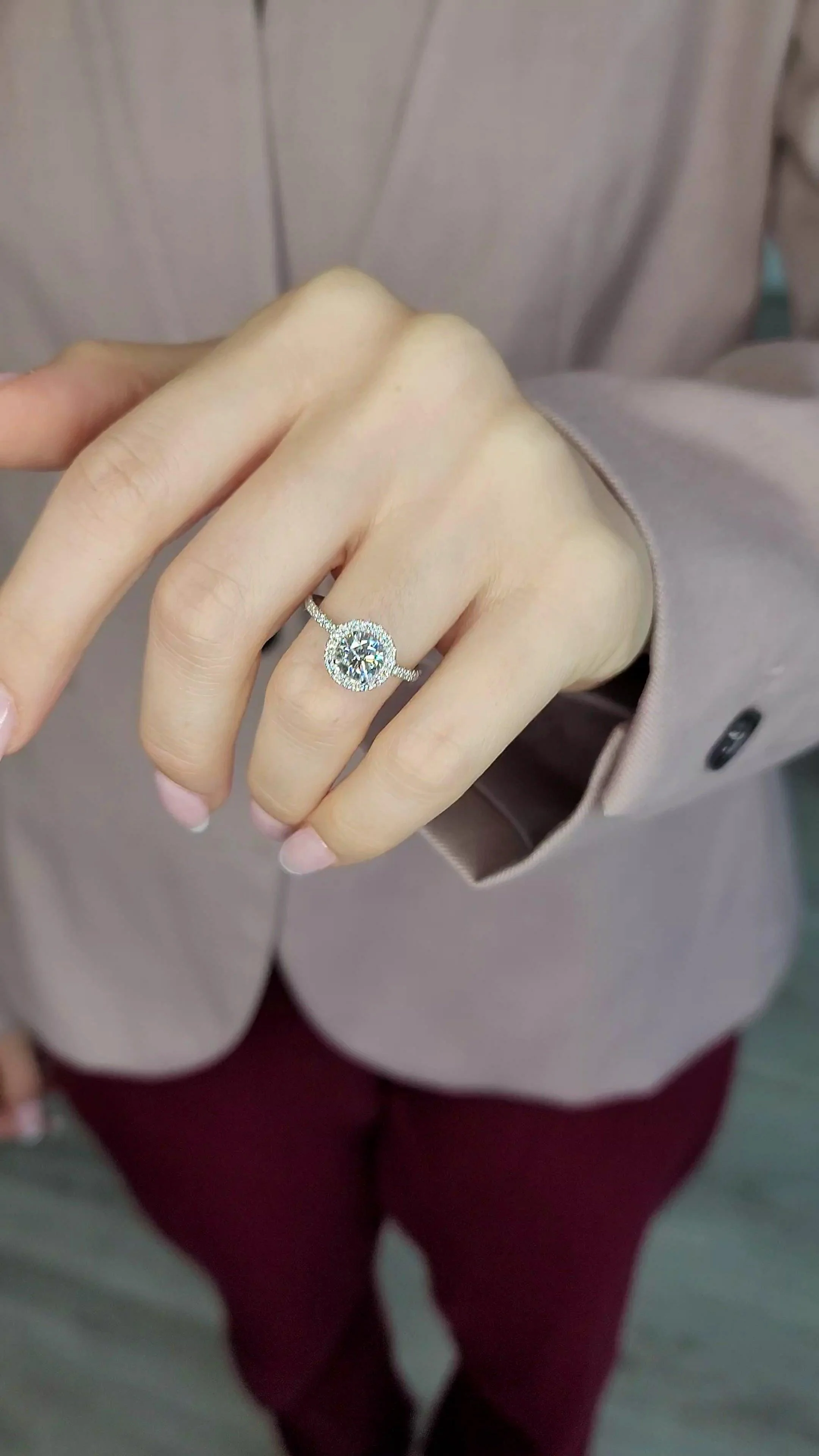 1.58 Carats Lab Grown Round Brilliant Cut Micropaved Halo Side Stones Diamond Engagement Ring - Image 4
