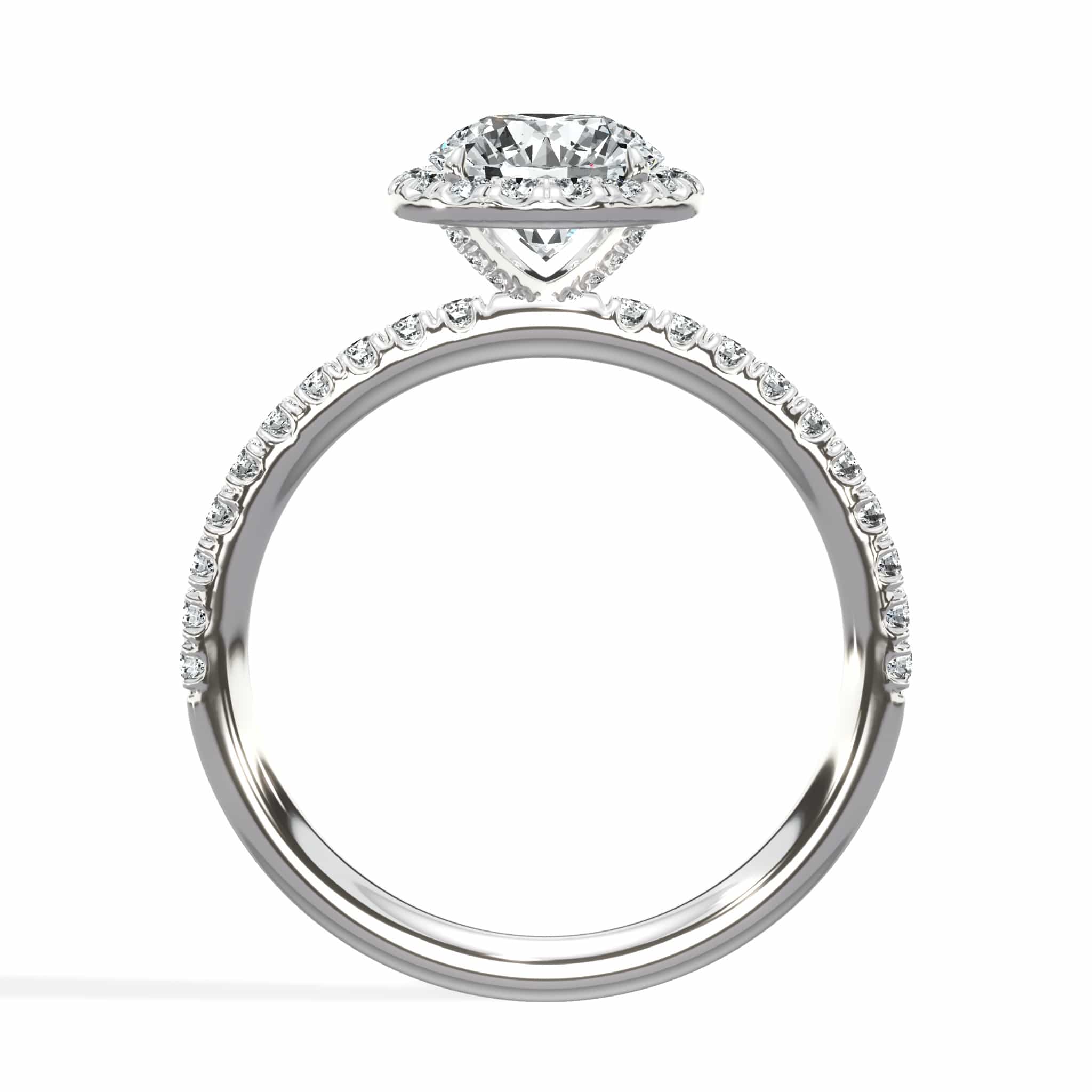 1.58 Carats Lab Grown Round Brilliant Cut Micropaved Halo Side Stones Diamond Engagement Ring - Image 5