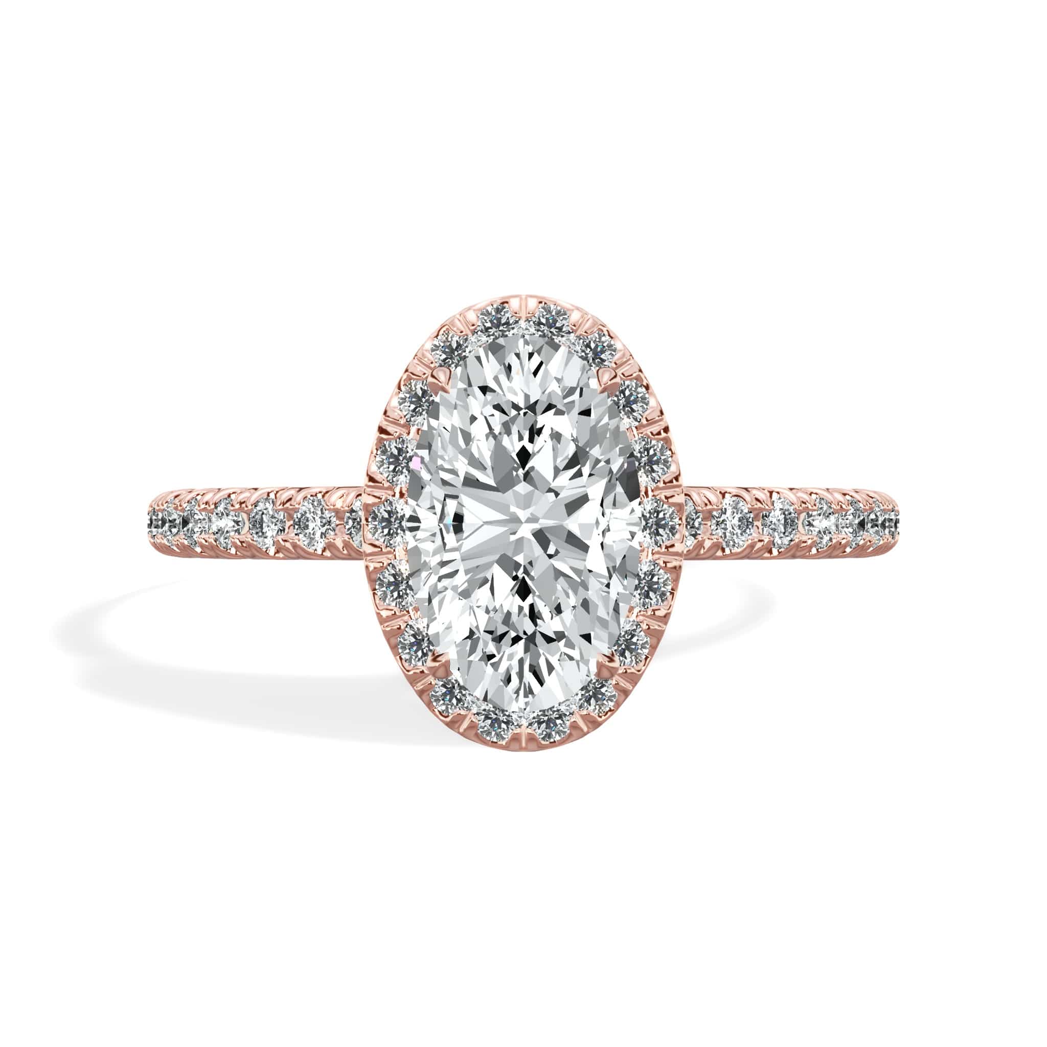 1.59 Carats Lab Grown Oval Cut Micropave Halo Side Stones Diamond Engagement Ring