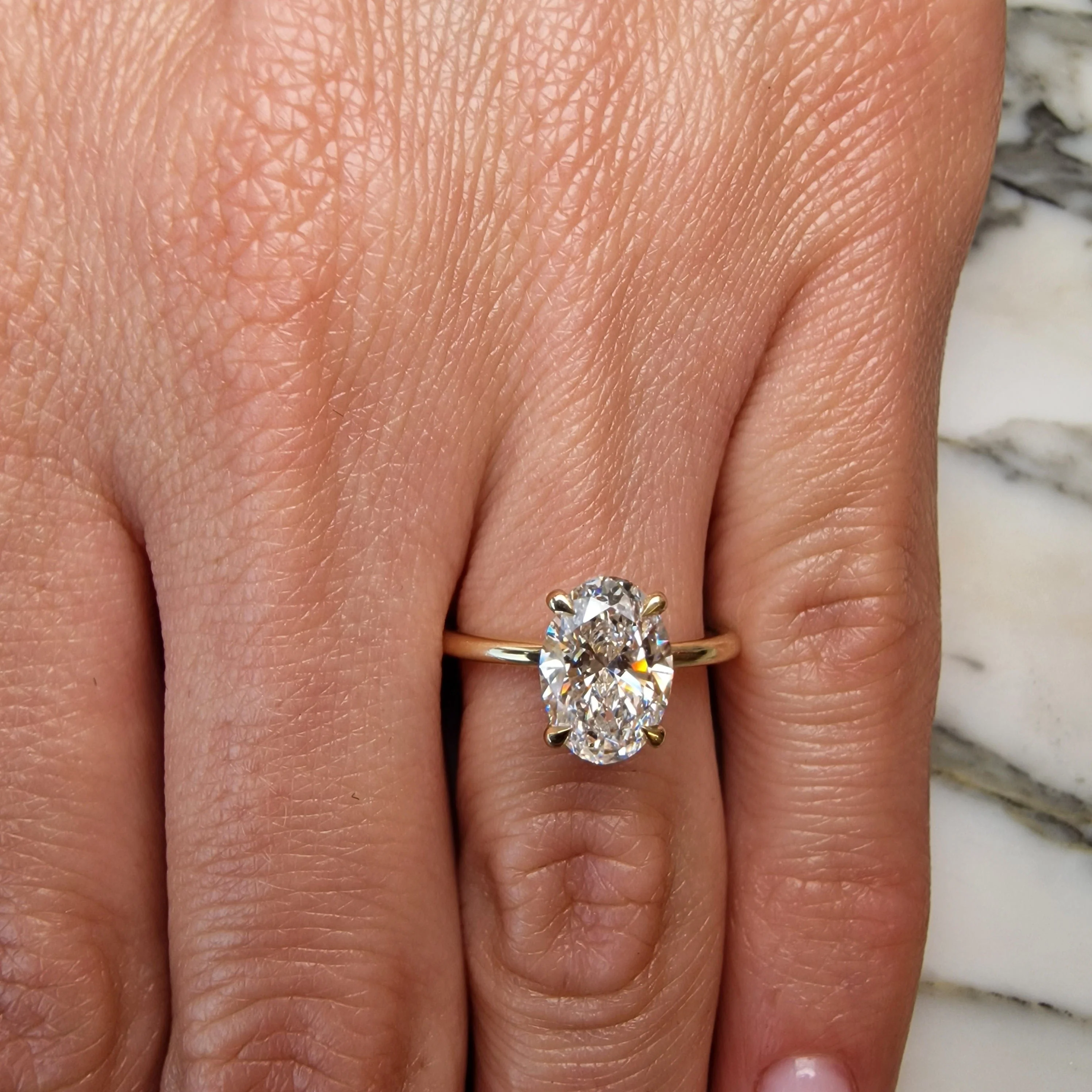 1.65 Carats Lab Grown Oval Cut Solitaire Hidden Halo Diamond Engagement Ring - Image 2