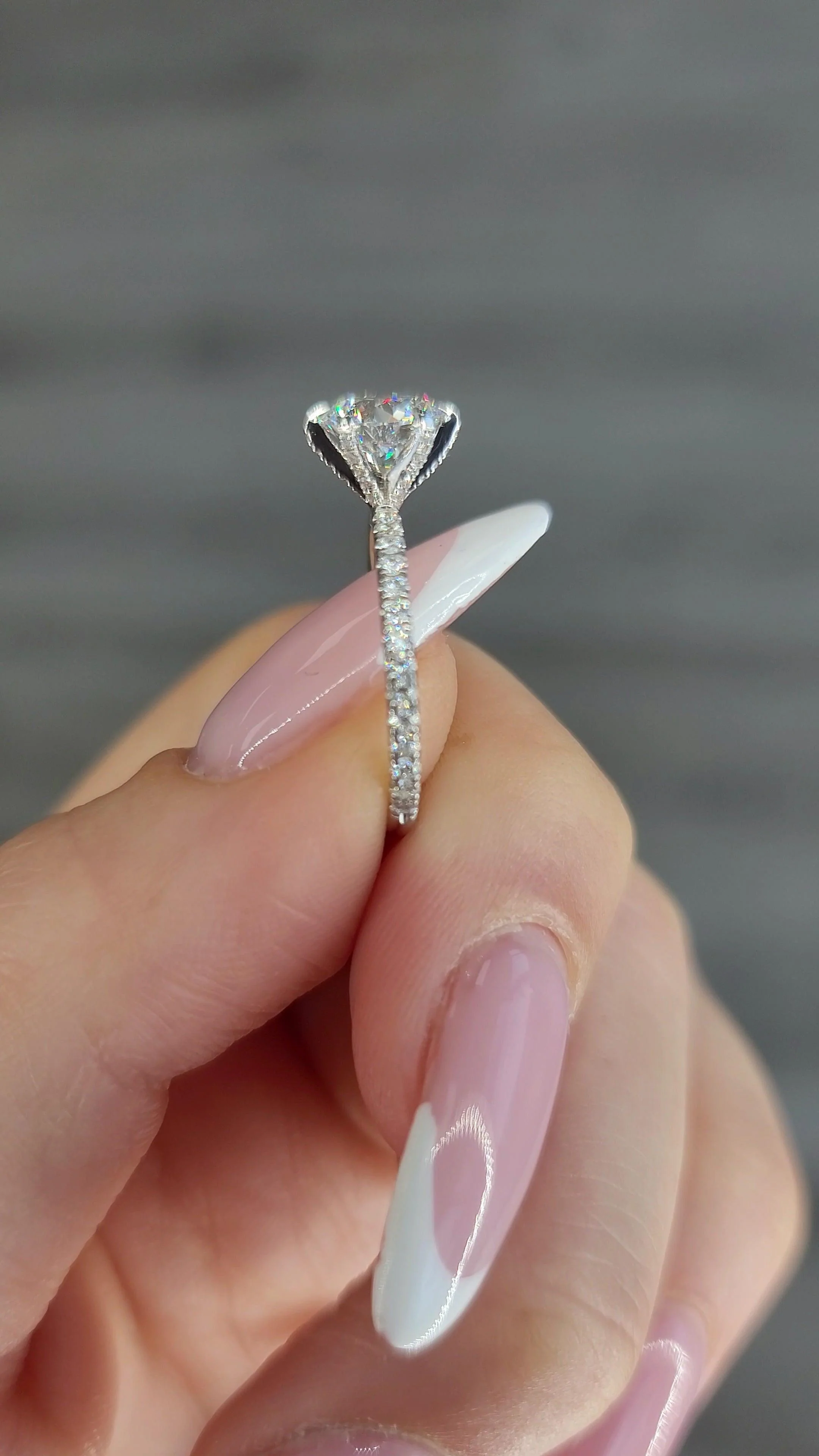 1.75 Carats Lab Grown Round Brilliant Cut Micropave Side Stones Accented Prongs Diamond Engagement Ring - Image 4