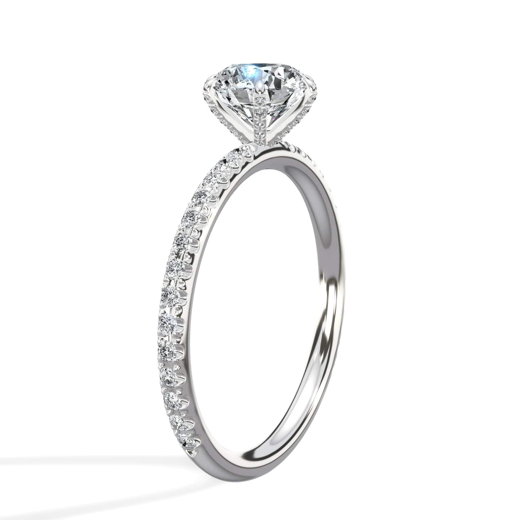 1.75 Carats Lab Grown Round Brilliant Cut Micropave Side Stones Accented Prongs Diamond Engagement Ring - Image 6