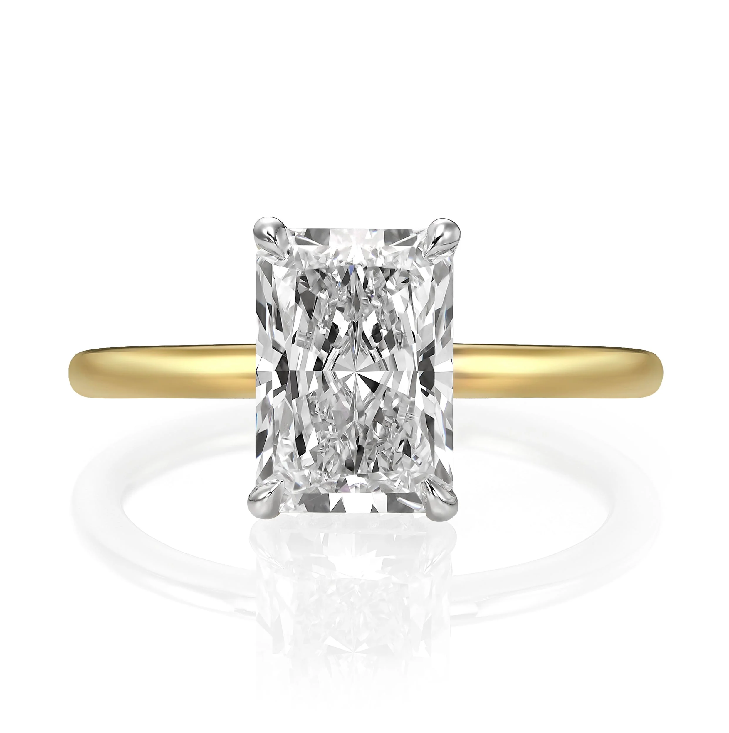 1.76 Carats Lab Grown Radiant Cut Two Tone Solitaire Hidden Halo Diamond Engagement Ring