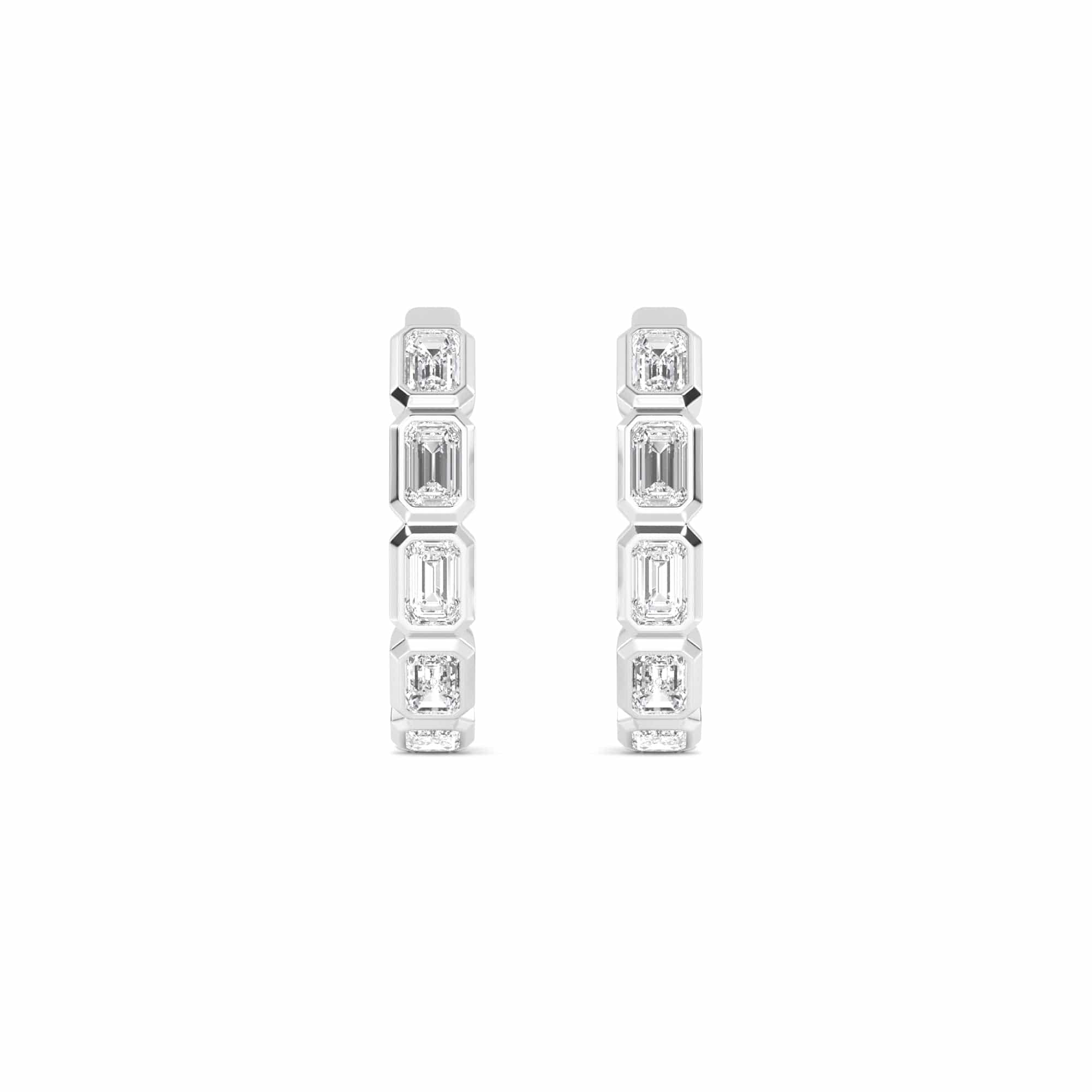 1 Carat Emerald Lab Diamond Bezel Set Huggies Hoop Earrings 14K Gold - Image 4