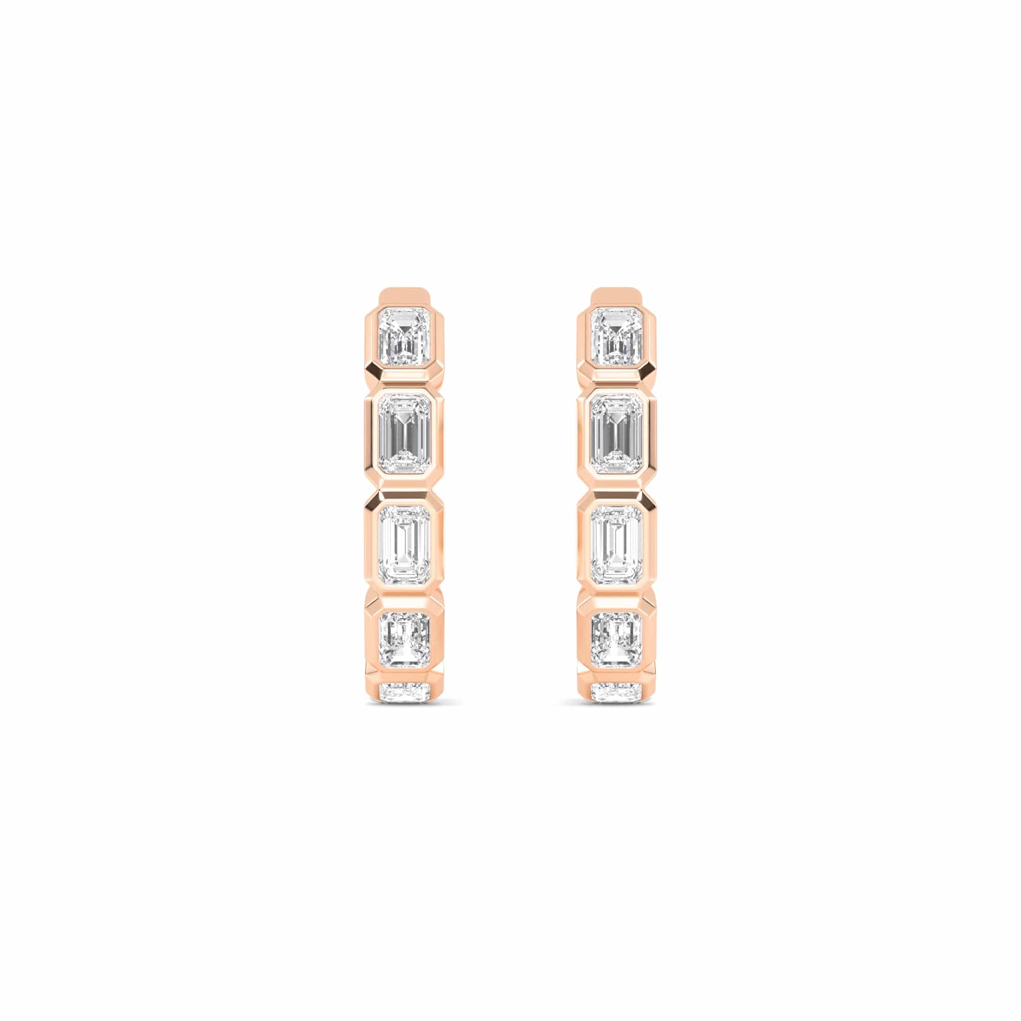 1 Carat Emerald Lab Diamond Bezel Set Huggies Hoop Earrings 14K Gold - Image 5