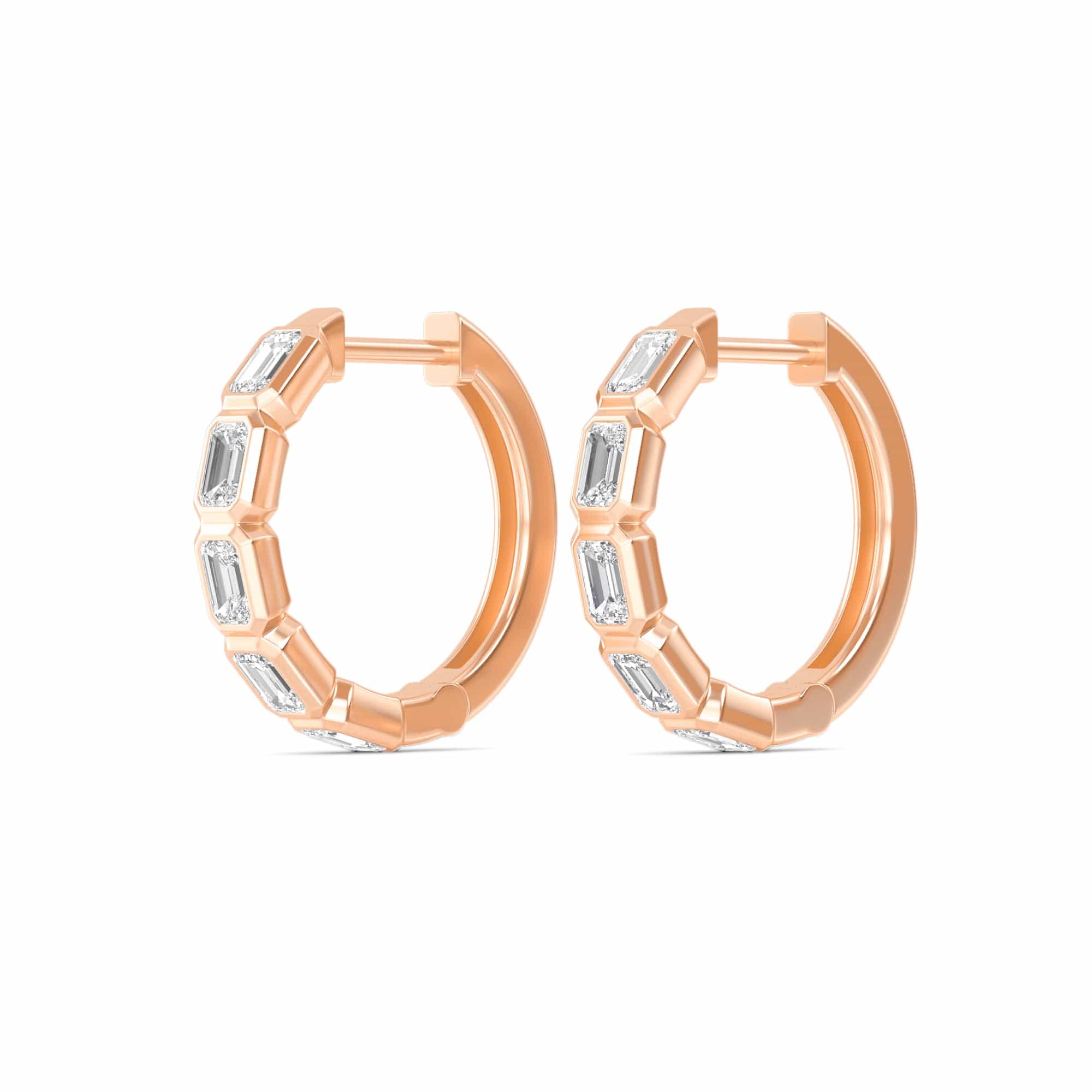 1 Carat Emerald Lab Diamond Bezel Set Huggies Hoop Earrings 14K Gold - Image 6
