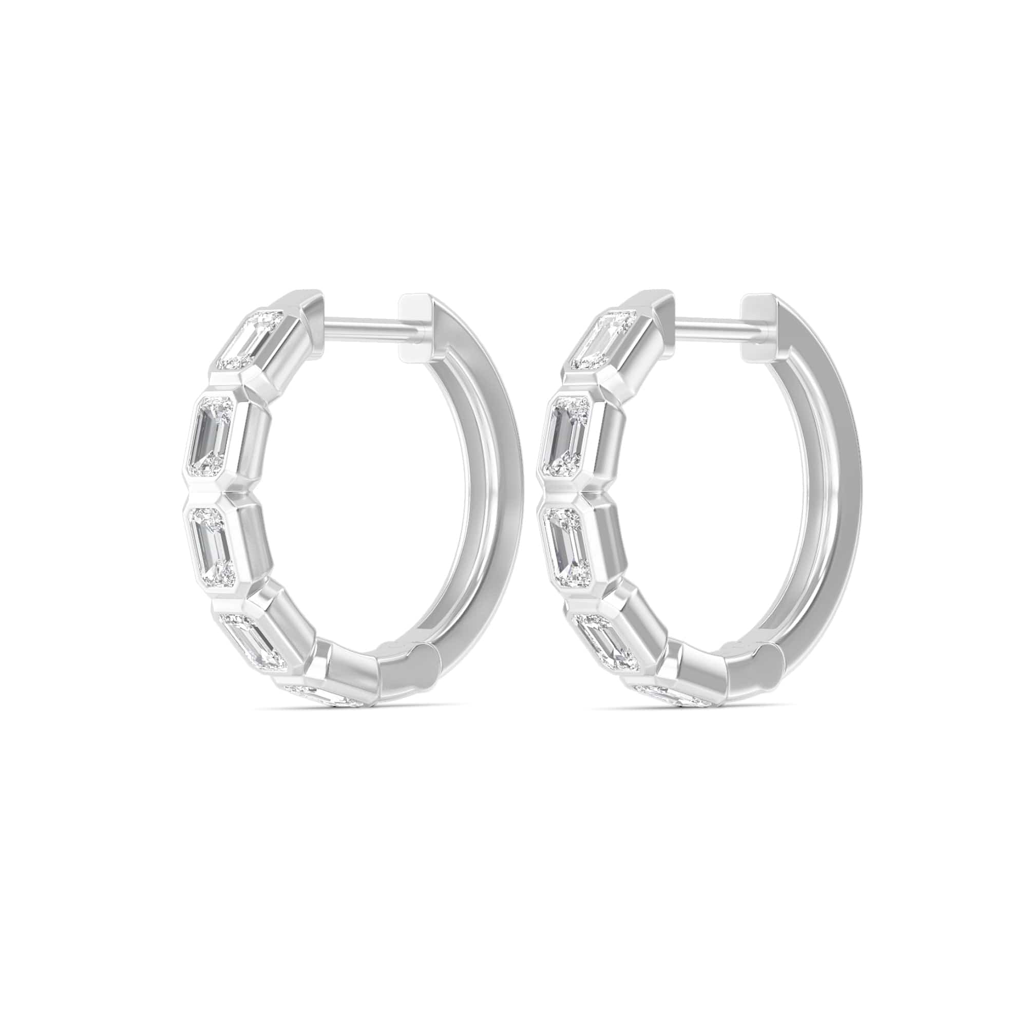1 Carat Emerald Lab Diamond Bezel Set Huggies Hoop Earrings 14K Gold - Image 7