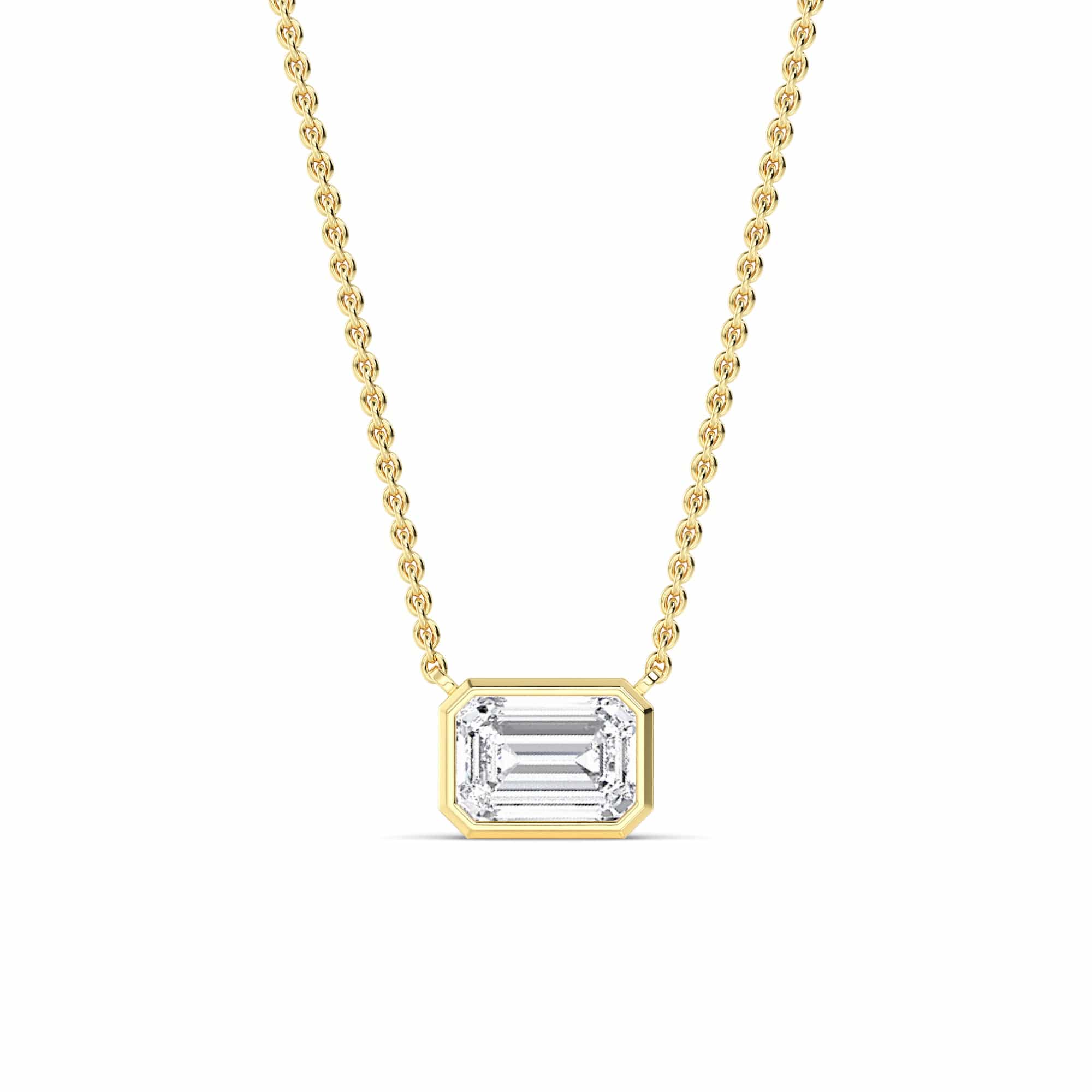 1 Carat Lab Grown Emerald Cut Bezel Set East-West Diamond Solitaire Pendant Necklace