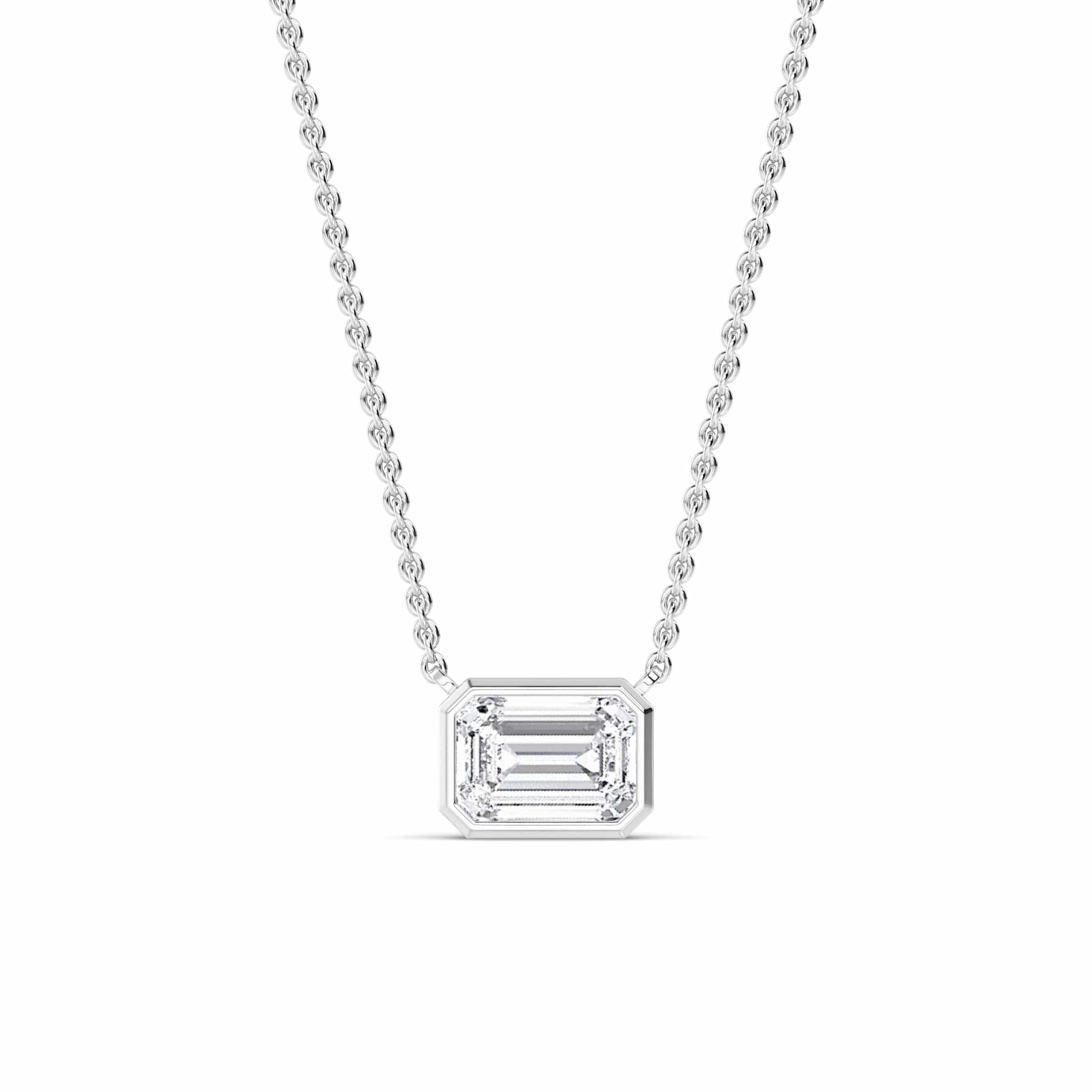 1 Carat Lab Grown Emerald Cut Bezel Set East-West Diamond Solitaire Pendant Necklace - Image 3