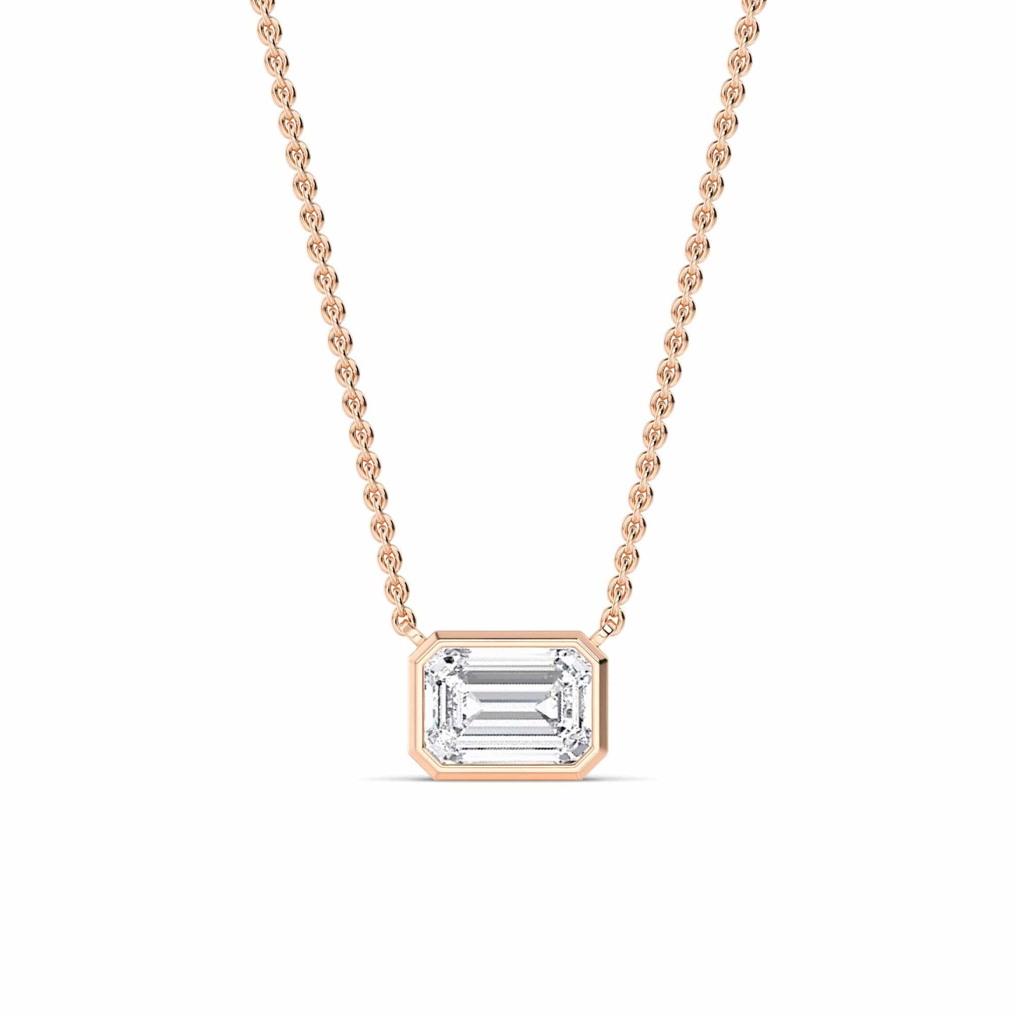 1 Carat Lab Grown Emerald Cut Bezel Set East-West Diamond Solitaire Pendant Necklace - Image 4