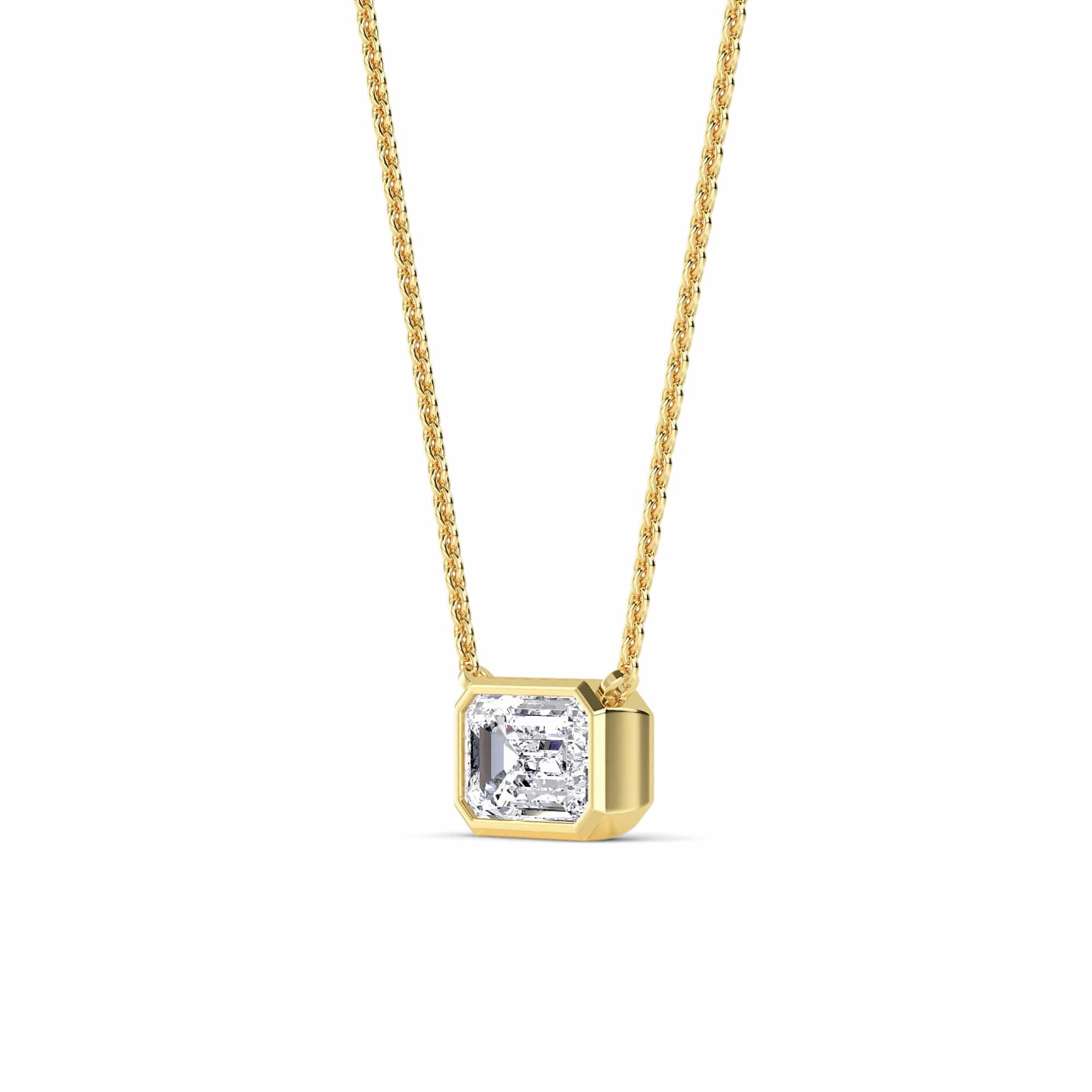 1 Carat Lab Grown Emerald Cut Bezel Set East-West Diamond Solitaire Pendant Necklace - Image 6