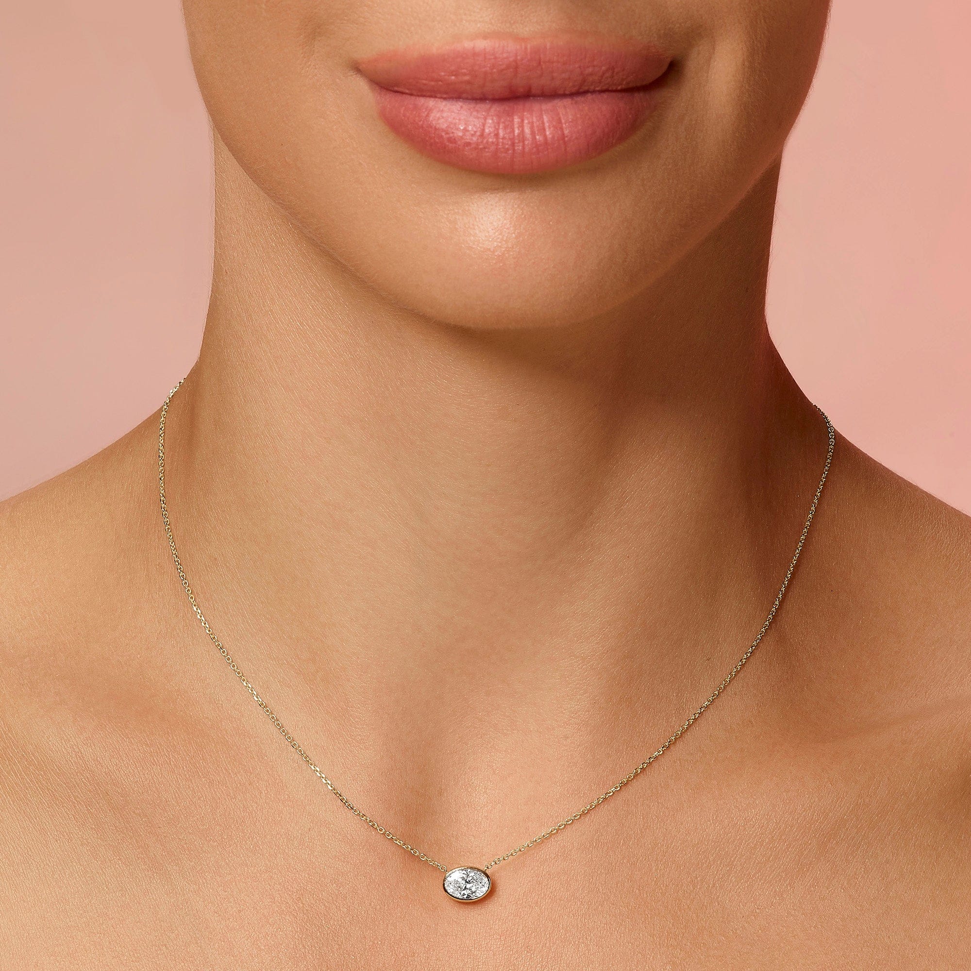 1 Carat Lab Grown Oval Cut Bezel Set East-West Diamond Solitaire Pendant Necklace - Image 2