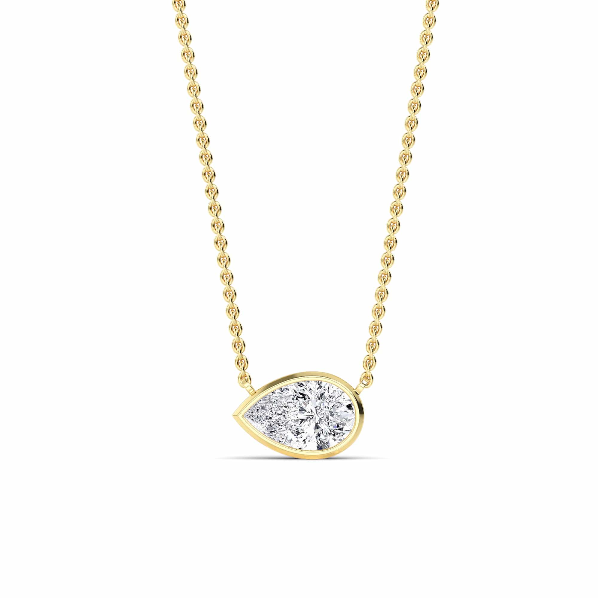 1 Carat Lab Grown Pear Shaped Bezel Set East-West Diamond Solitaire Pendant Necklace