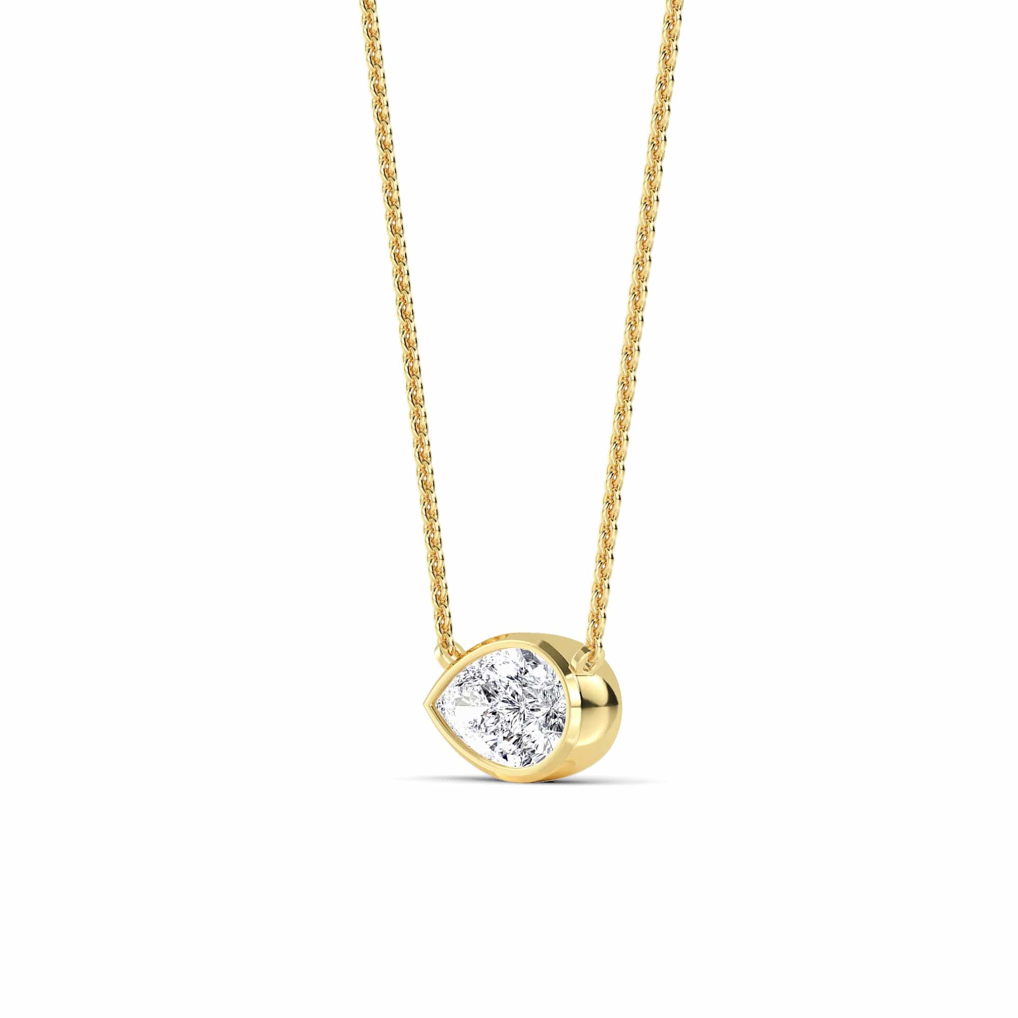 1 Carat Lab Grown Pear Shaped Bezel Set East-West Diamond Solitaire Pendant Necklace - Image 3