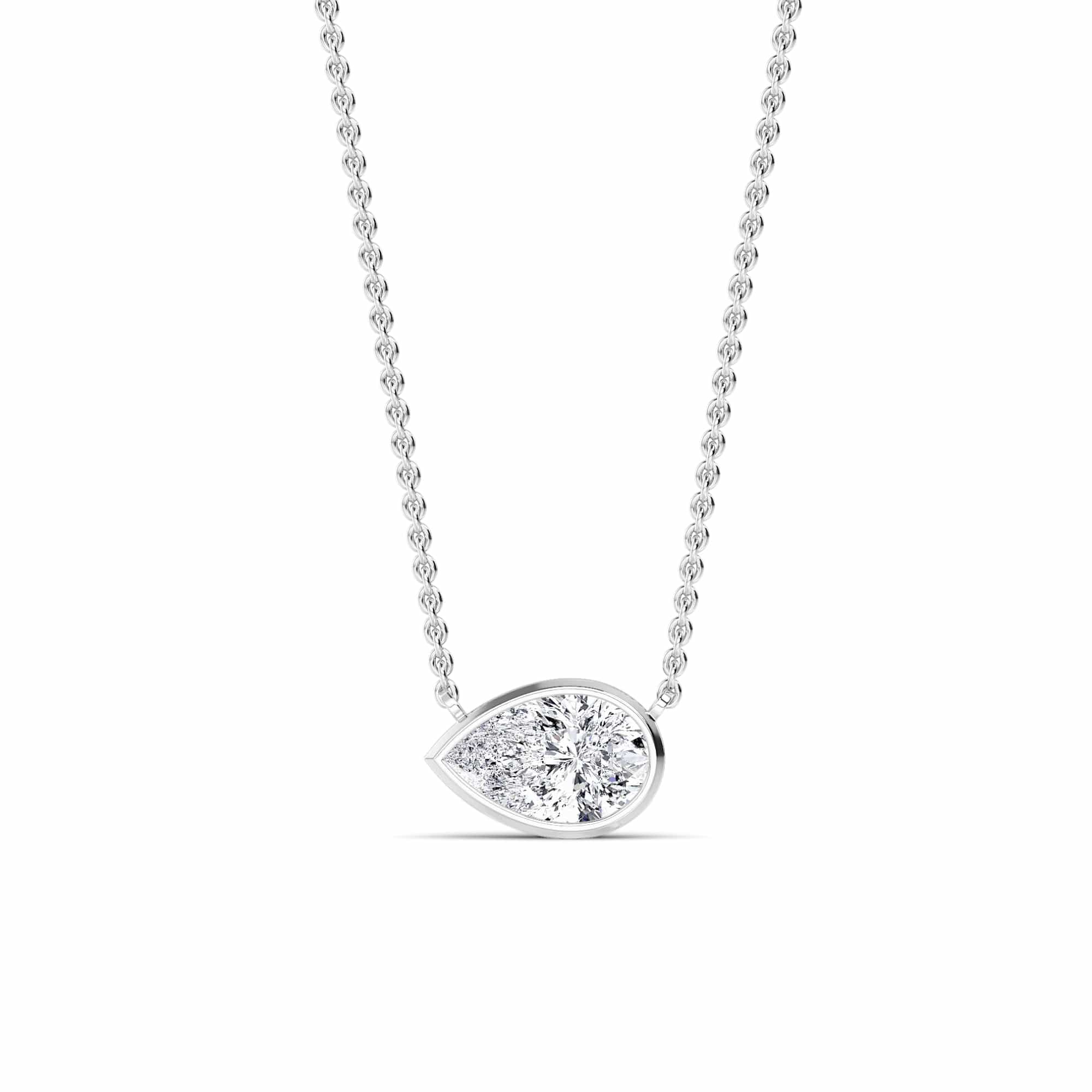 1 Carat Lab Grown Pear Shaped Bezel Set East-West Diamond Solitaire Pendant Necklace - Image 4