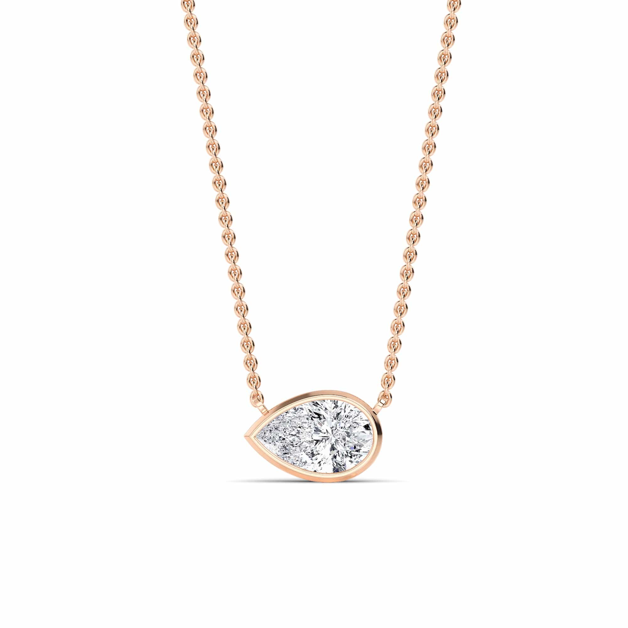 1 Carat Lab Grown Pear Shaped Bezel Set East-West Diamond Solitaire Pendant Necklace - Image 5