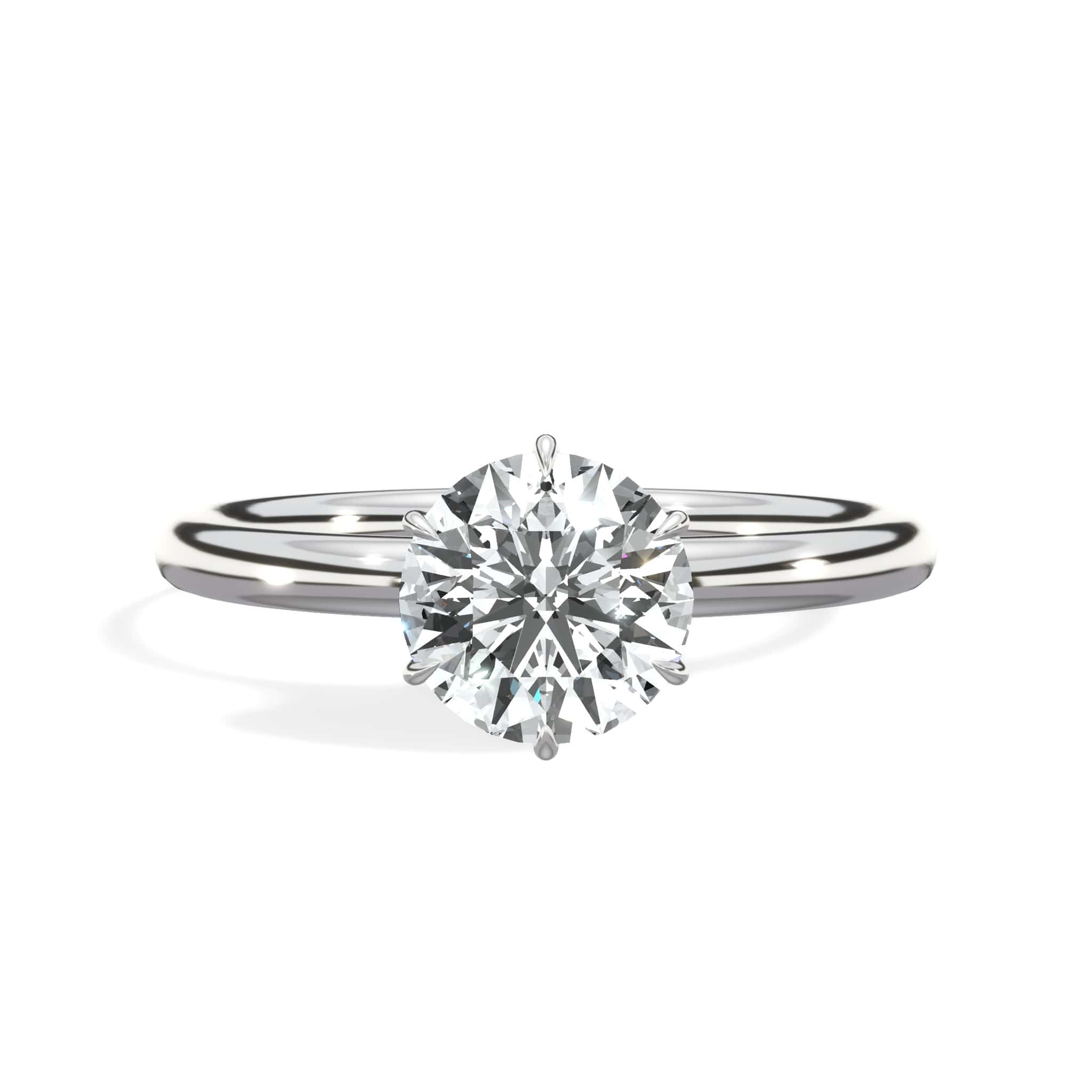 1 Carat Lab Grown Round Brilliant Cut Six-Prong Solitaire Diamond Engagement Ring in White Gold