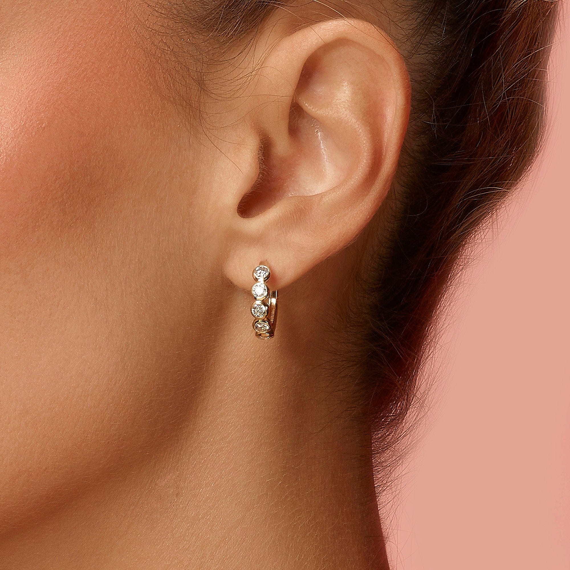 1 Carat Round Lab Diamond Bezel Set Huggies Hoop Earrings 14K Gold - Image 6