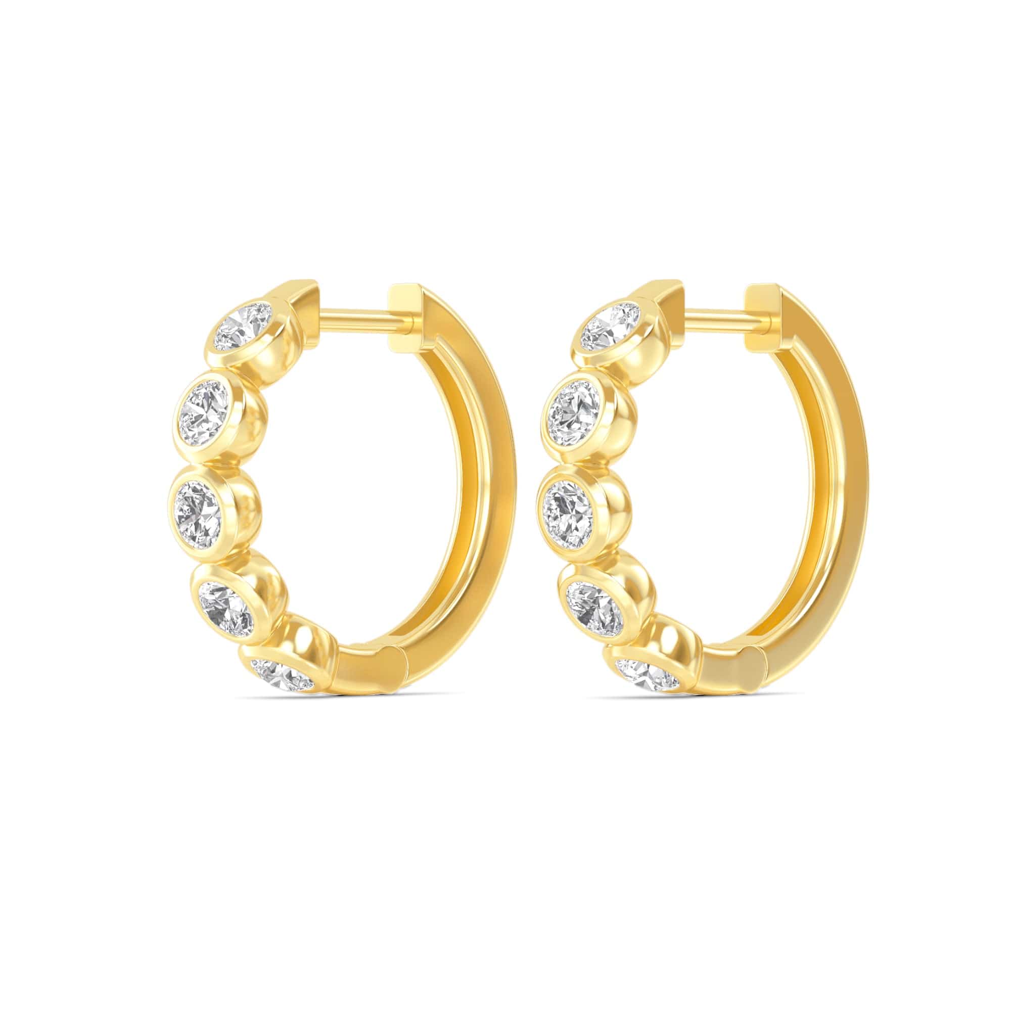 1 Carat Round Lab Diamond Bezel Set Huggies Hoop Earrings 14K Gold - Image 7