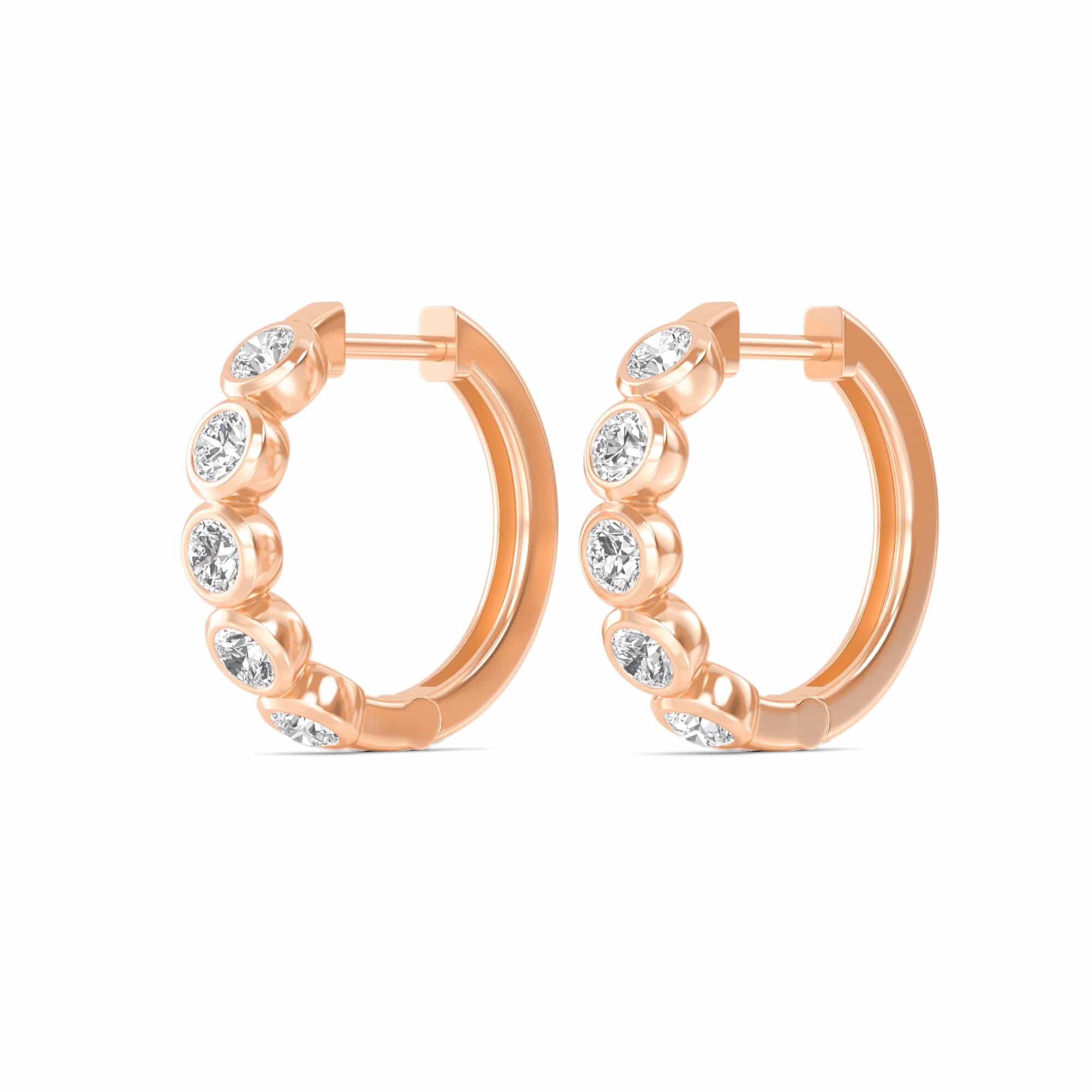 1 Carat Round Lab Diamond Bezel Set Huggies Hoop Earrings 14K Gold - Image 9