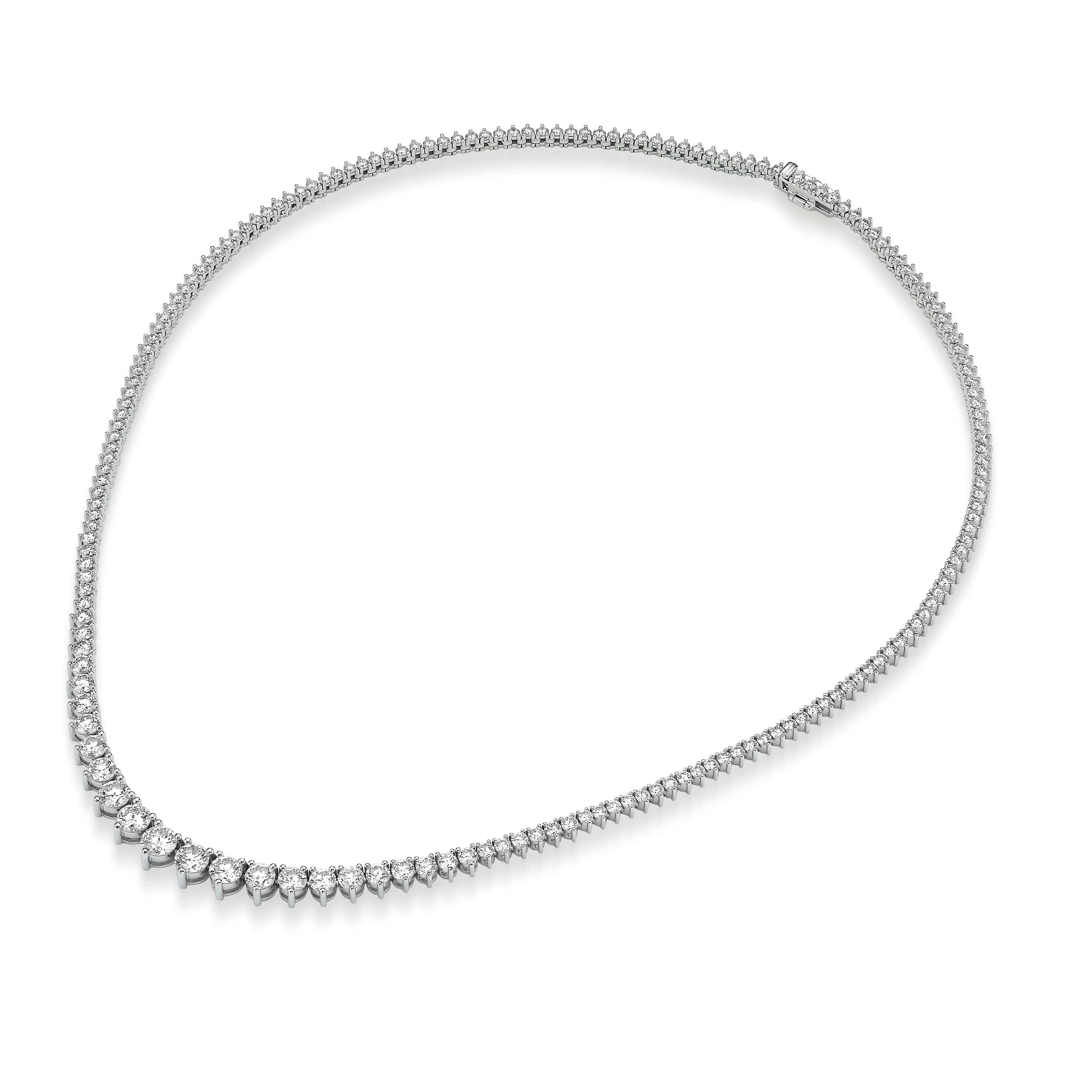 10.00 ct Round Brilliant Cut Lab Grown Diamond Graduated Tennis Necklace in 14k White Gold - Image 4