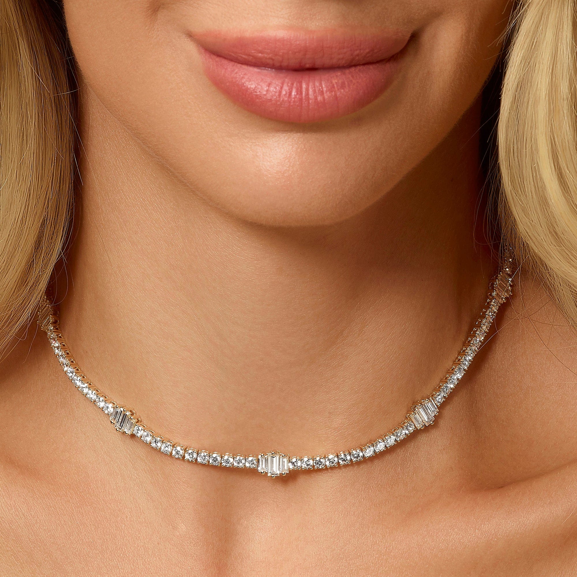10.76 Carat Round & Baguette Lab Grown Diamond Tennis Choker Necklace - Image 2