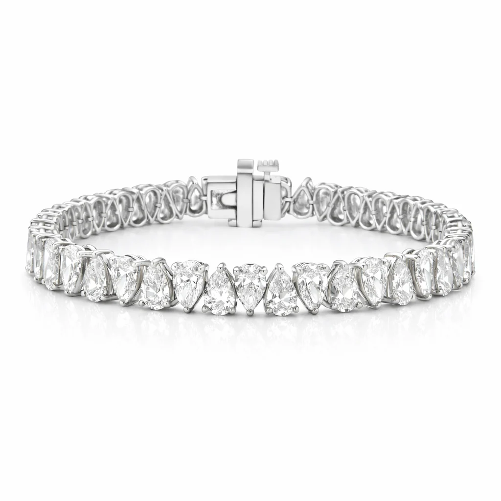 10ct ct Pear Shaped Colorless Diamond Alternating Tennis Bracelet