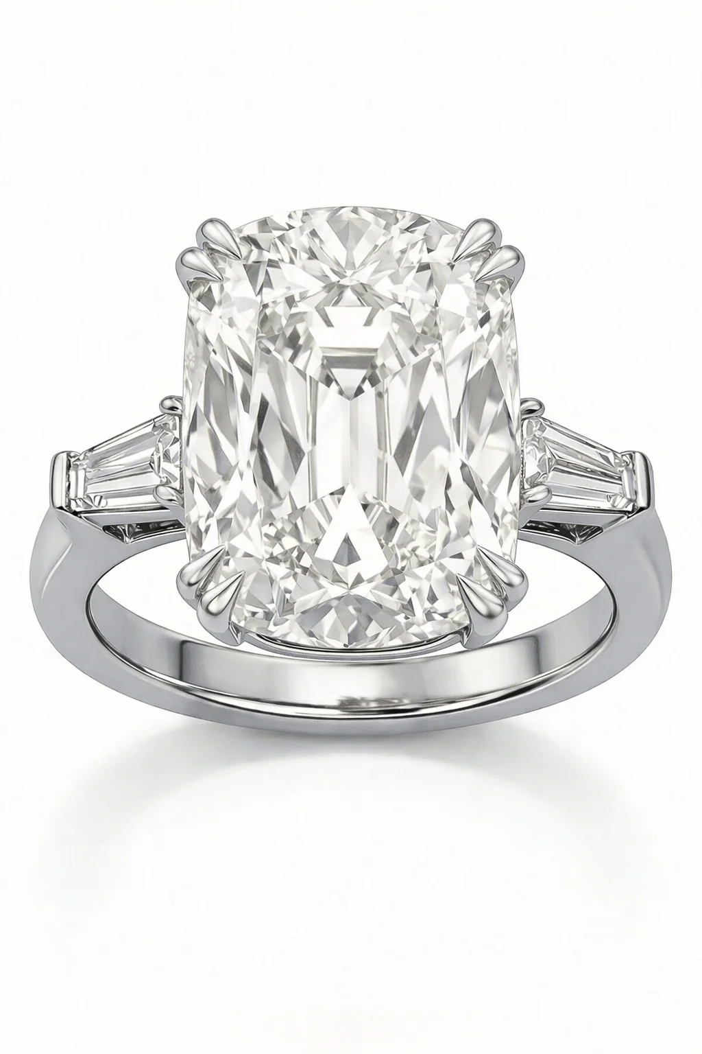 12.28 Carats Old Mine Cut with Tapered Baguette Side Stones Lab Grown Diamond Engagement Ring