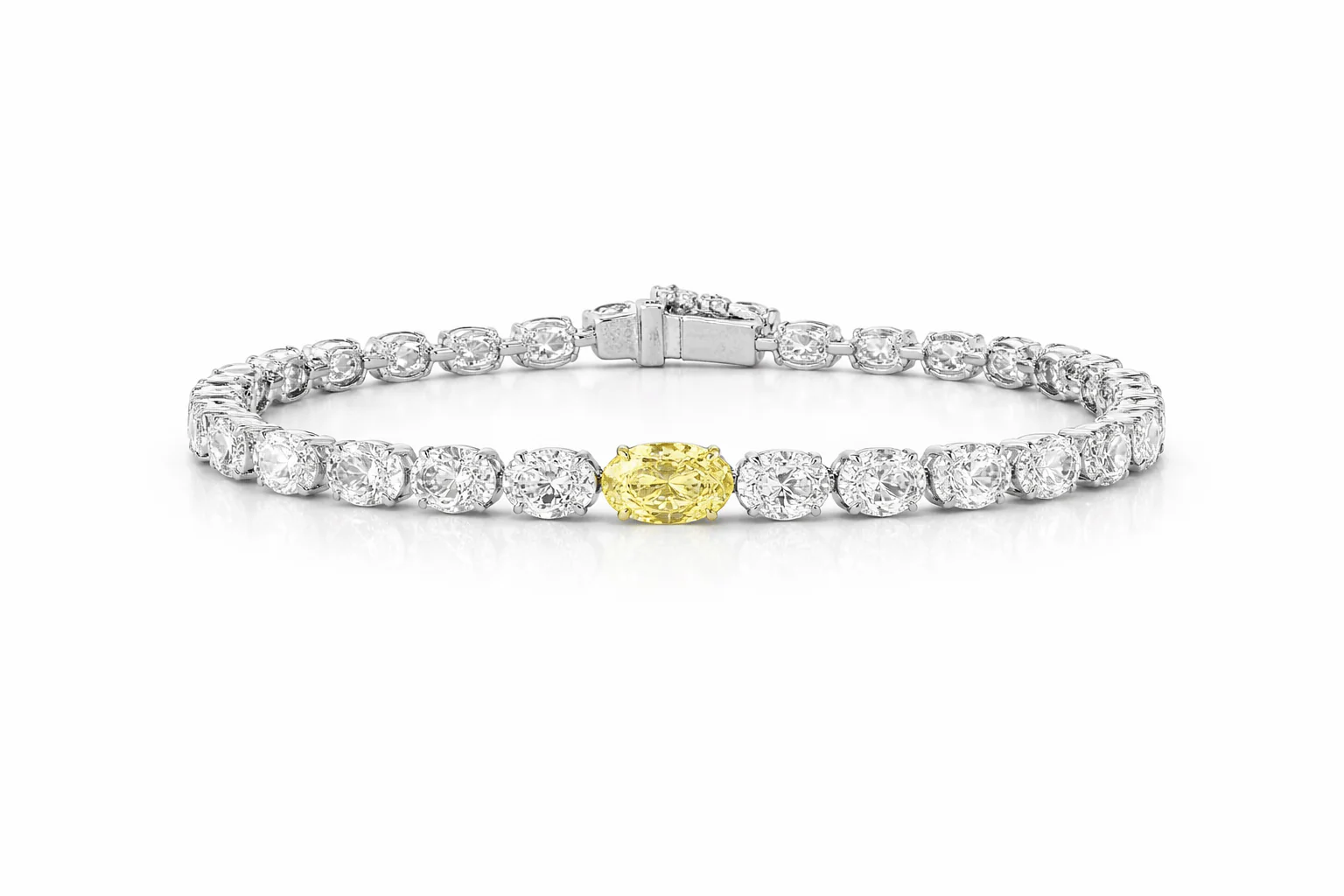 14.07ct Oval Cut Fancy Yellow & Colorless Lab Diamond Tennis Bracelet