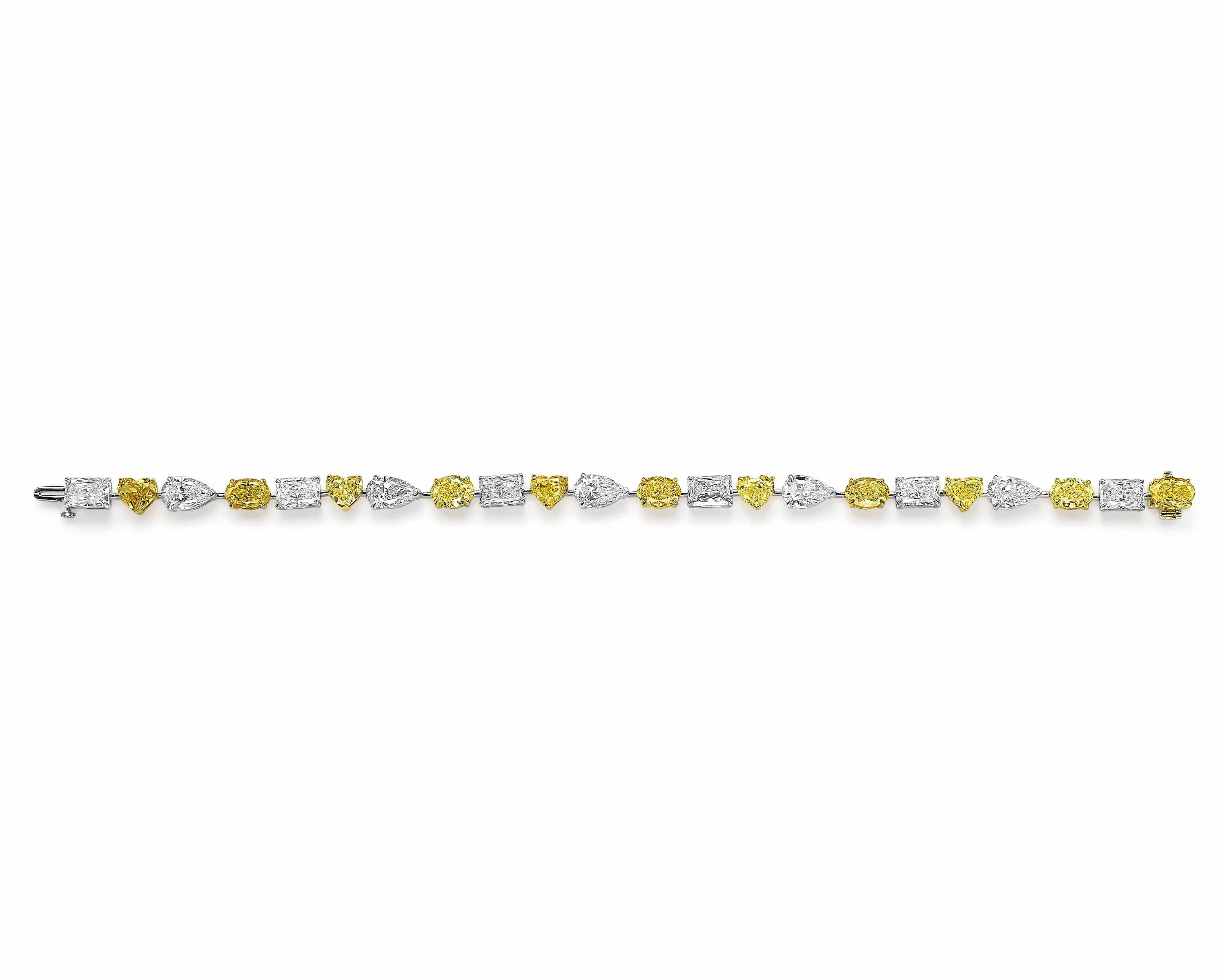 19.55ct Multi Shape Fancy Yellow and Colorless Diamond Tennis Bracelet - Image 3