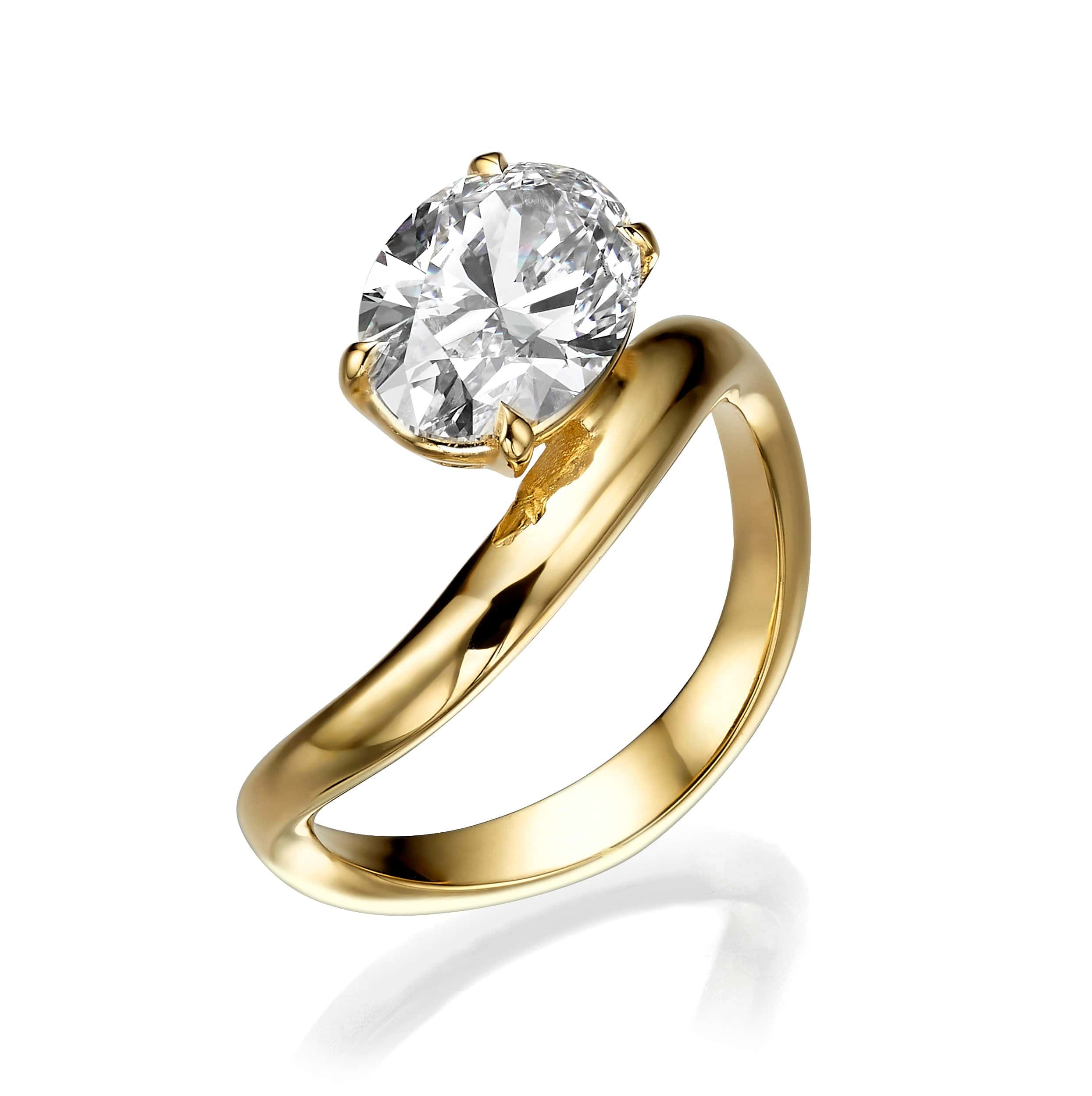 2.02 Carat Lab Grown Oval Cut Wave Diamond Engagement Ring in Yellow Gold - Image 3