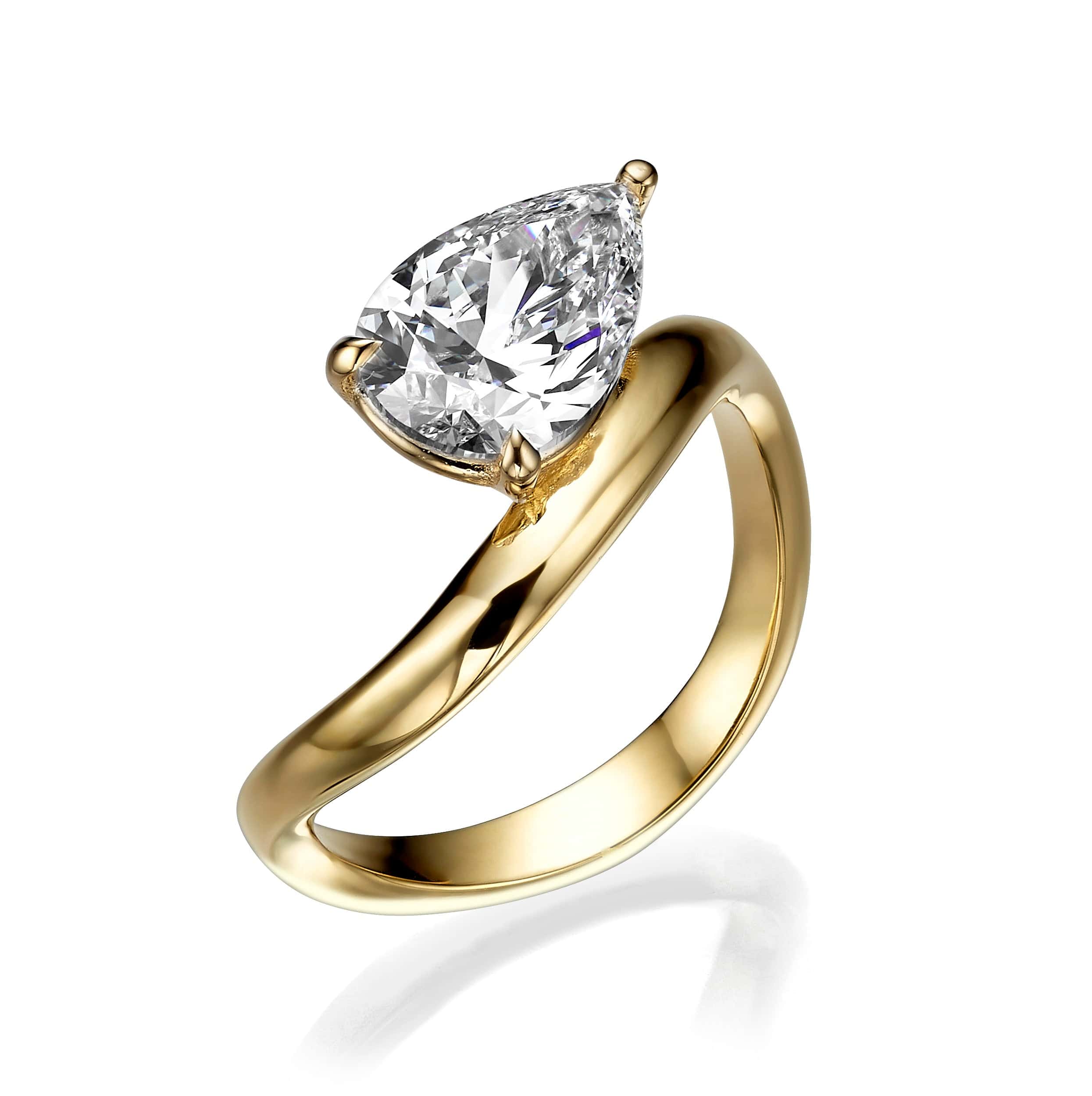 2.00 Carat Lab Grown Pear Shaped Wave Diamond Engagement Ring in Yellow Gold - Image 3