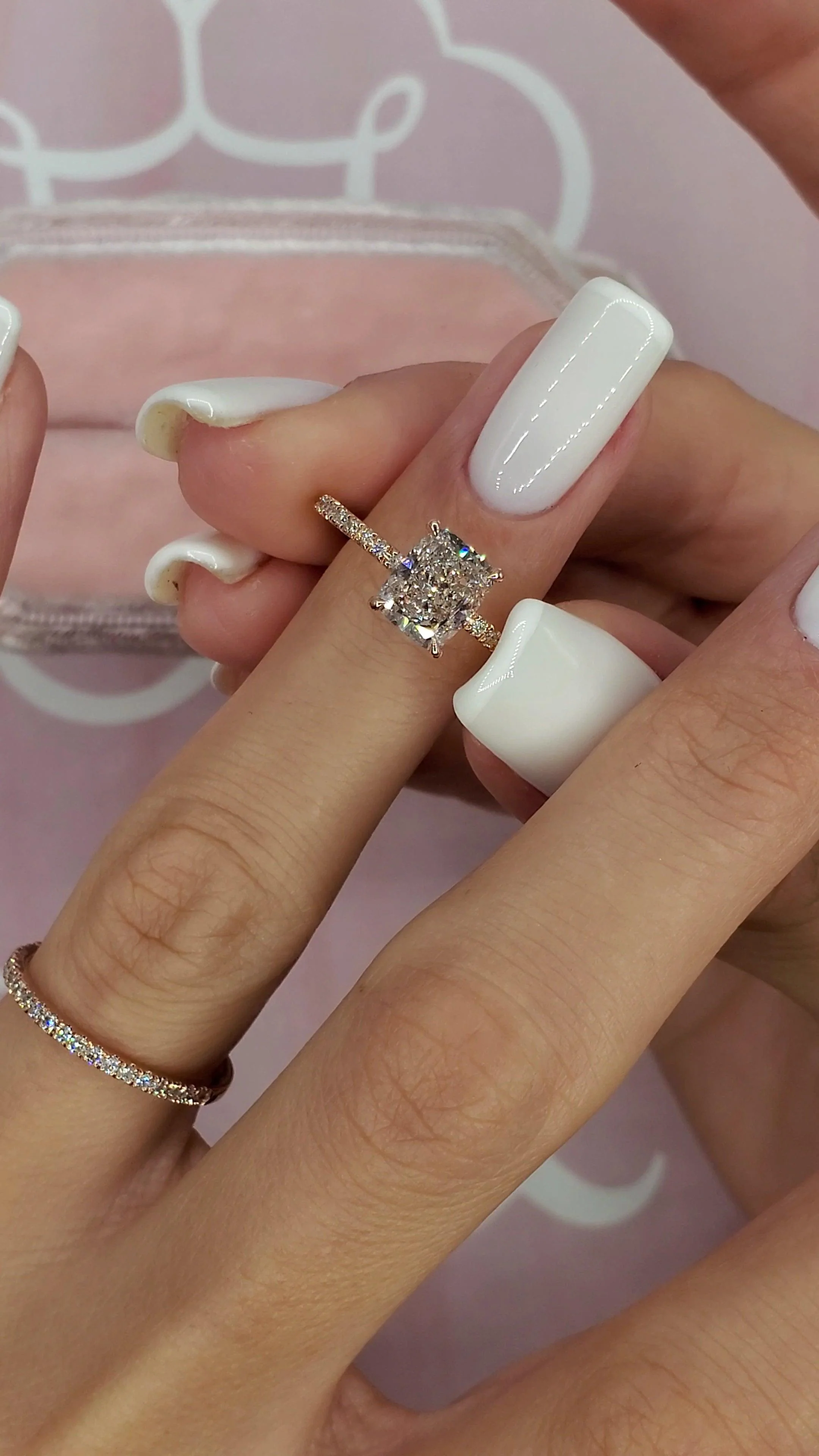 2.00 Carats Elongated Cushion Cut Micropave Side Stones Hidden Halo Diamond Engagement Ring - Image 4