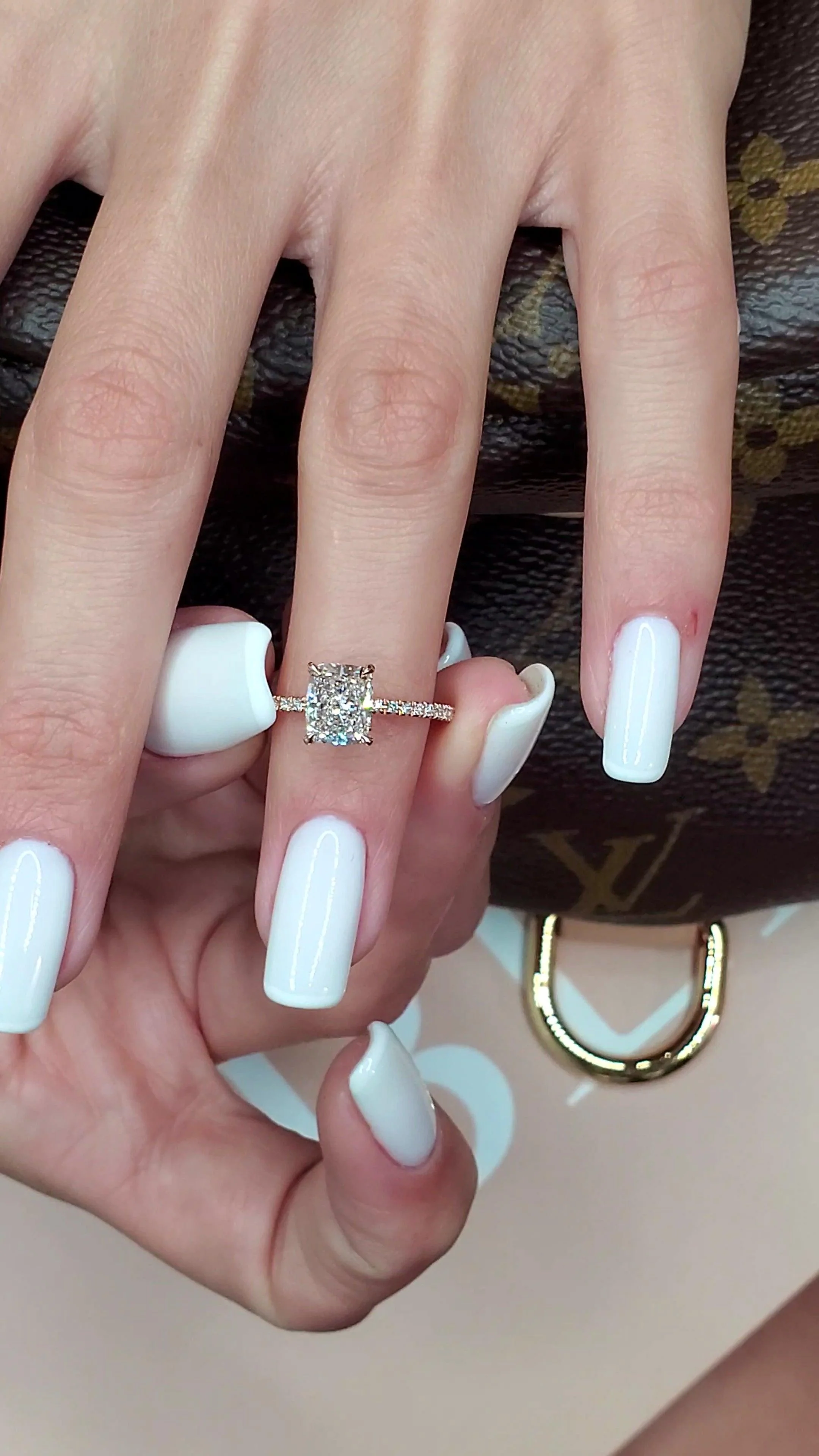 2.00 Carats Elongated Cushion Cut Micropave Side Stones Hidden Halo Diamond Engagement Ring - Image 5