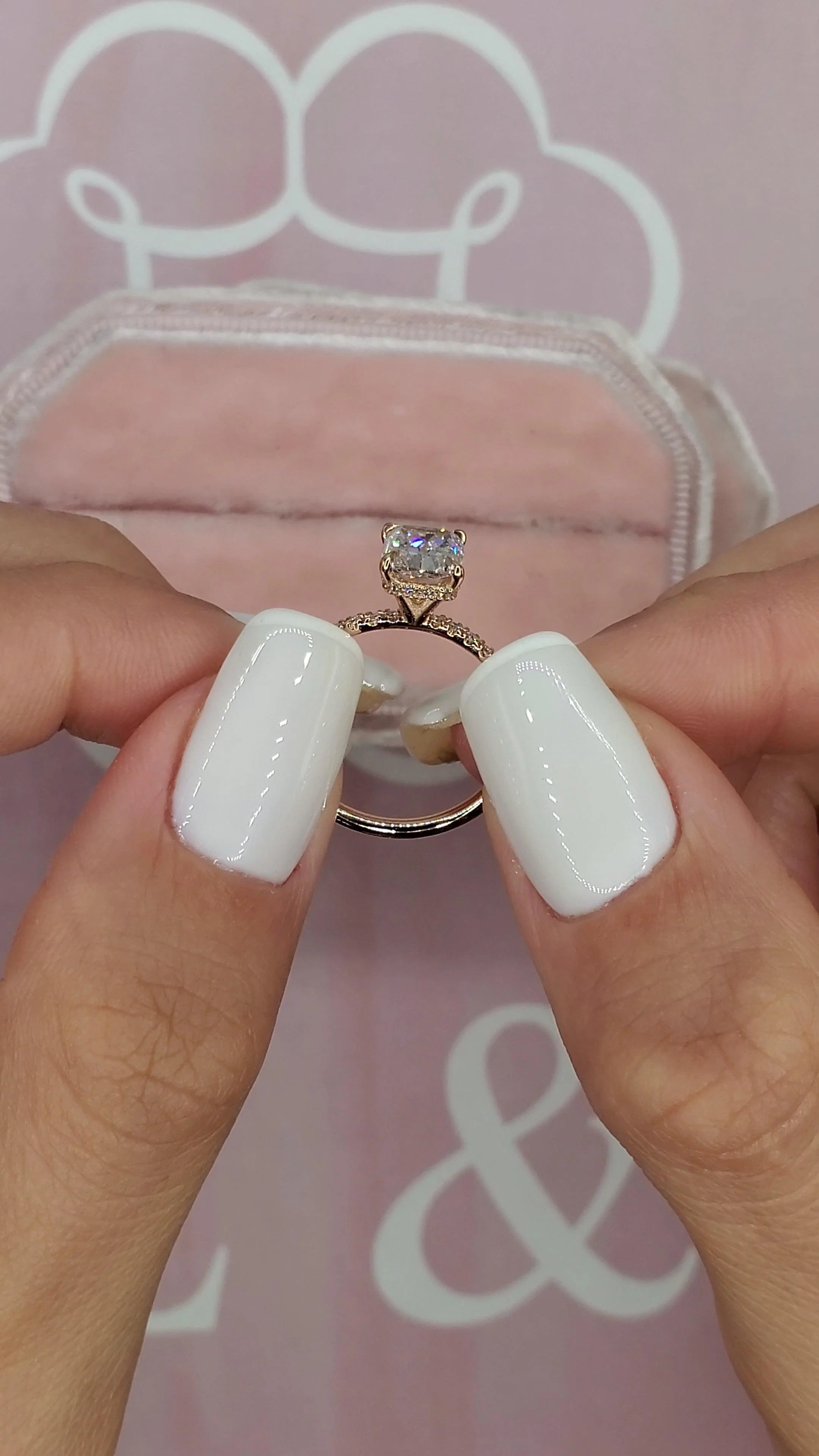 2.00 Carats Elongated Cushion Cut Micropave Side Stones Hidden Halo Diamond Engagement Ring - Image 6