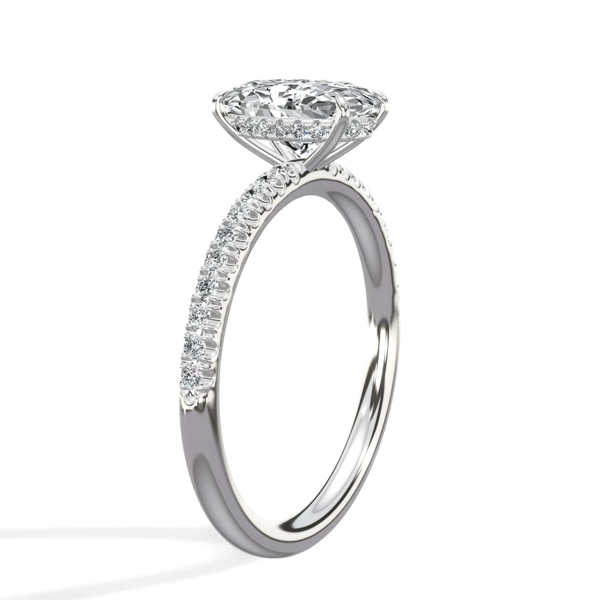 2.00 Carats Lab Grown Oval Cut Micropaved Side Stones Hidden Halo Diamond Engagement Ring - Image 4