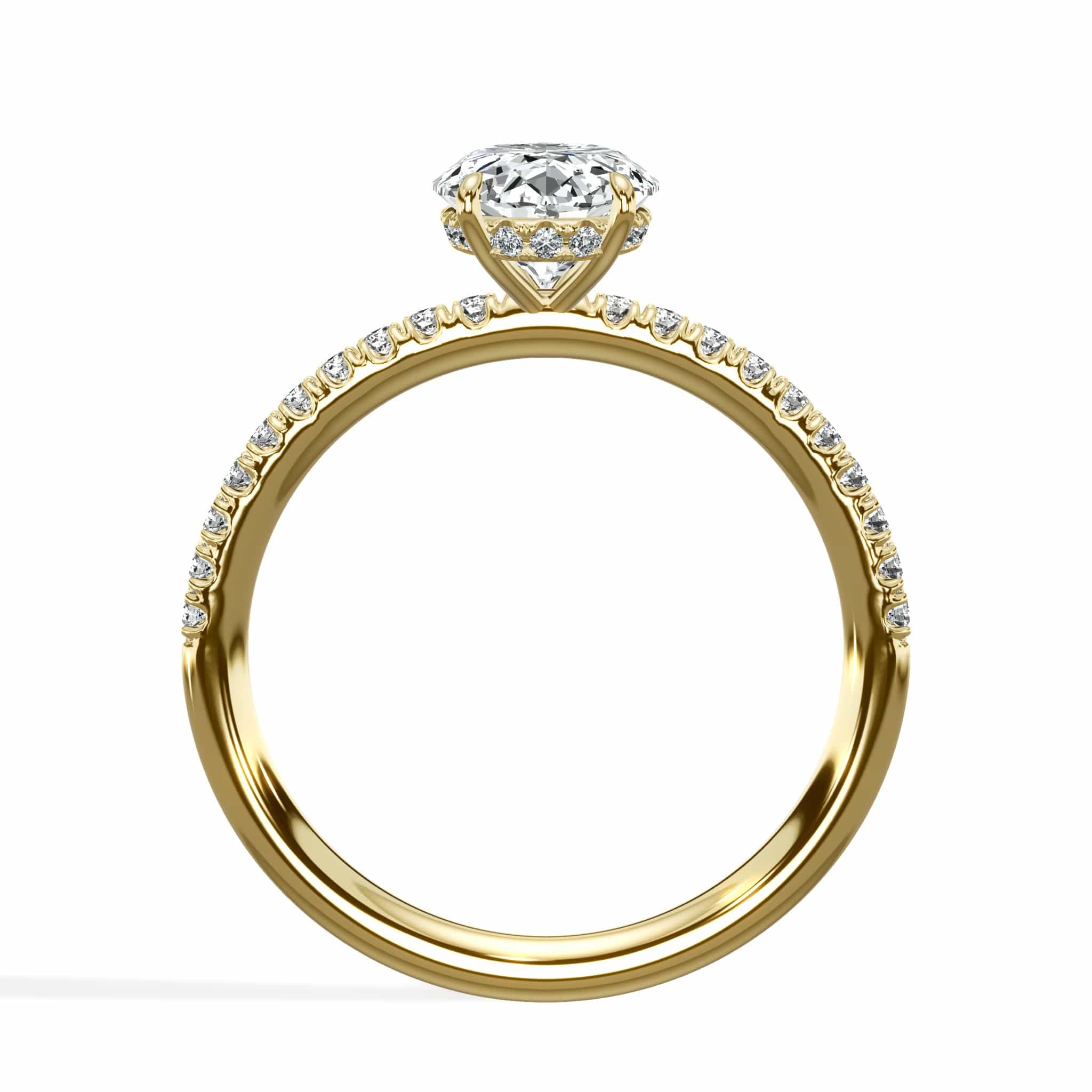 2.00 Carats Lab Grown Oval Cut Micropaved Side Stones Hidden Halo Diamond Engagement Ring Yellow Gold - Image 3