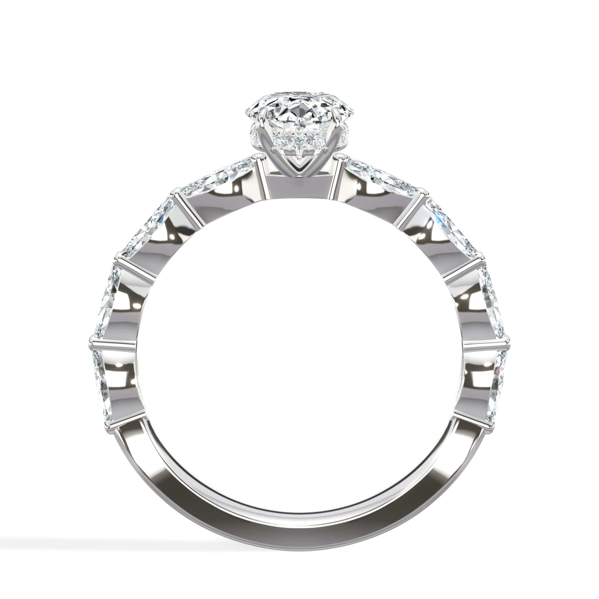 2 Carat Lab Grown Oval Cut with Marquise Side Stones Hidden Halo Diamond Engagement Ring - Image 2